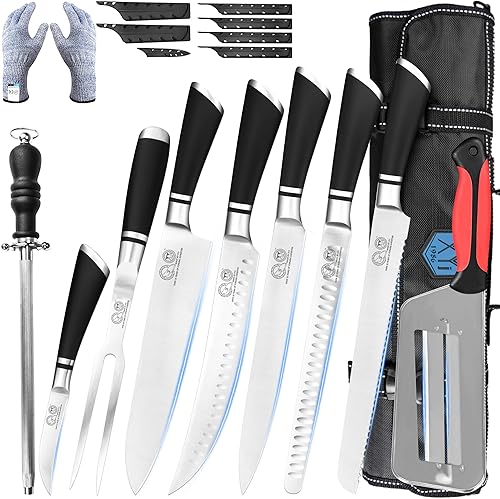 Miniatura 8 de XYJ Cuchillos, juegos de cuchillos profesionales para maestros chefs, juego de cuchillos de chef de 11 piezas con bolsa, carnicero de carnicero para
