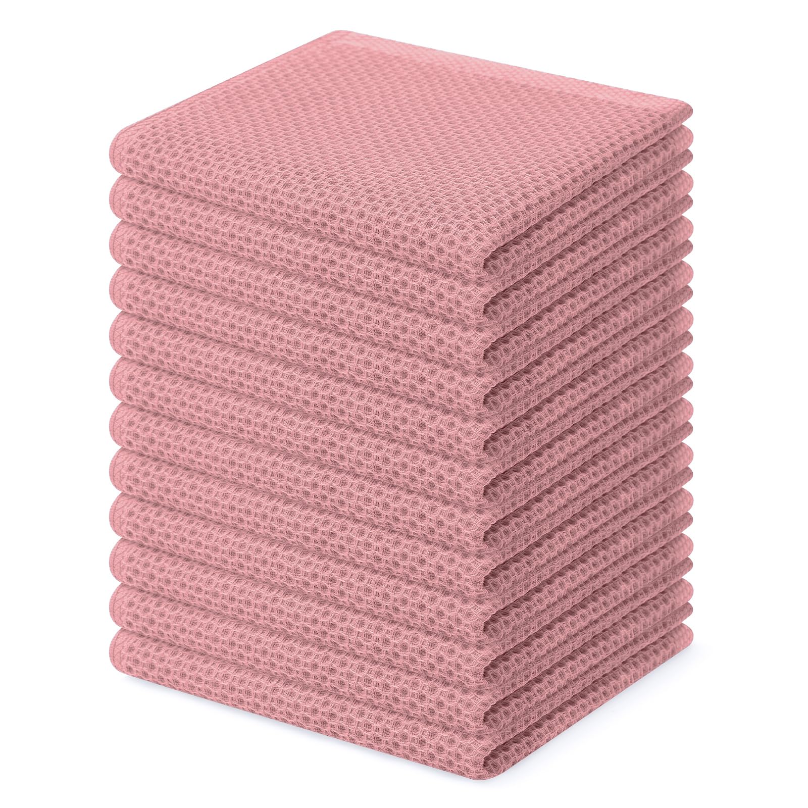 Homaxy 100% Cotton Waffle Weave Kitchen Dish Cloths 12-Pack, Dried Rose