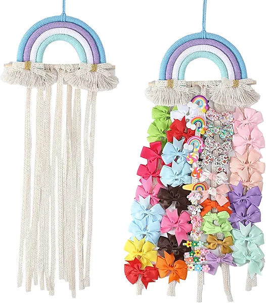 YOcity Bow Holder for Girls Hair Bows Organizer for Girls with Lace Ribbon Perfect for Baby Girl Nursery Room Decor (Blue)