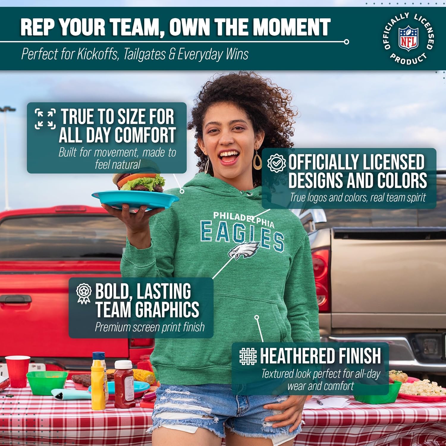 Team Fan Apparel NFL Adult Unisex Starting Fresh Ultra Soft Fleece Hooded Sweatshirt, Heathered Football Hoodie - Image 5