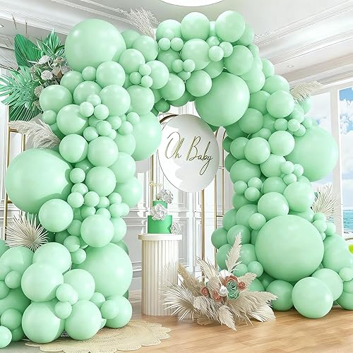 Juego de 412 guirnaldas de globos de color verde menta pastel de 18, 12, 10, 5 pulgadas, diferentes tamaños, globos de látex ligeros para baby