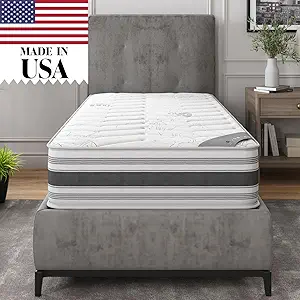 Ottomanson Twin XL 12" Hybrid Mattress - Meditation Antistatic Quilted Cover - Made in USA - Firm Support - Individually Pocketed Coils & CertiPUR-US Foam - Fiberglass-Free - Bed in a Box