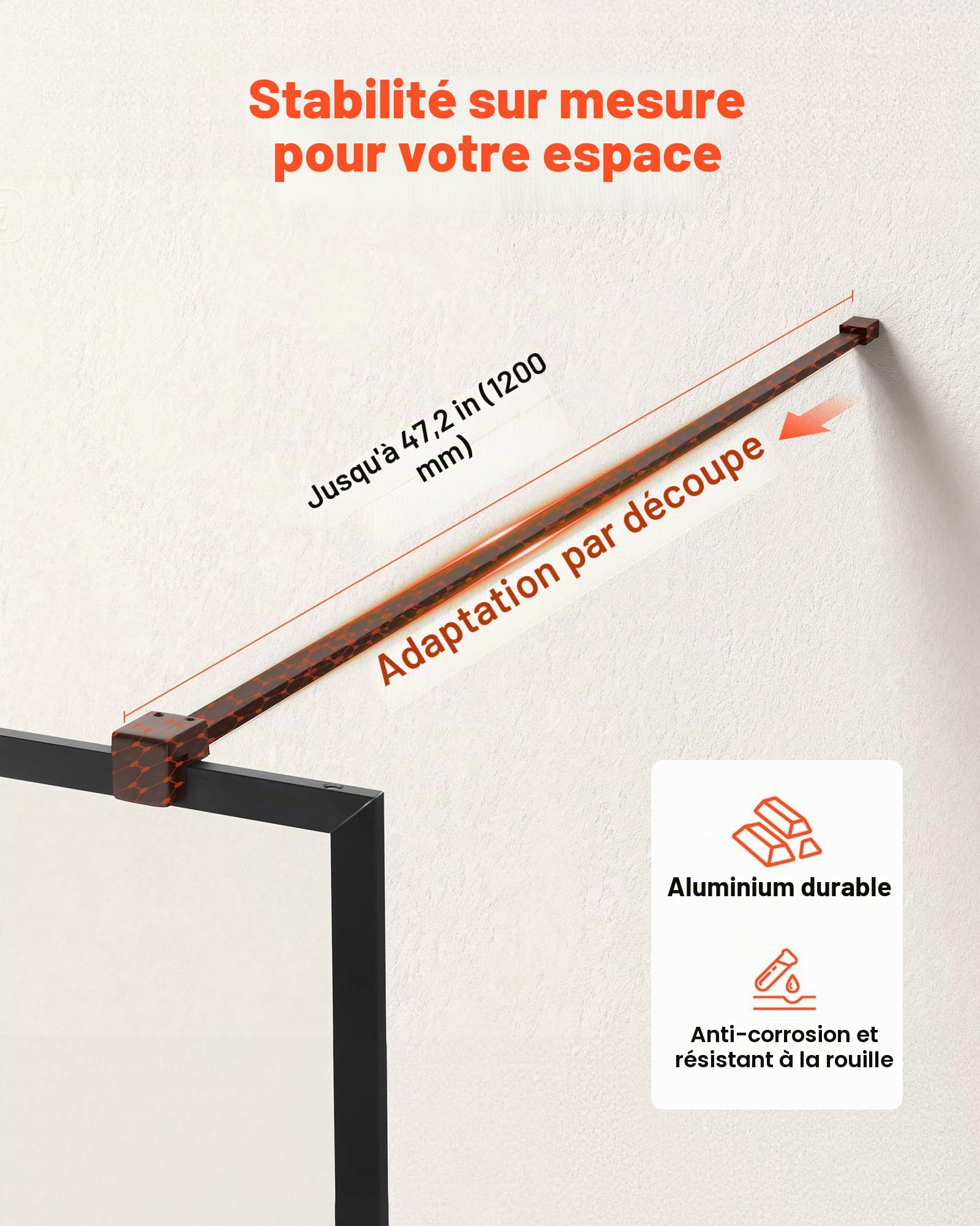 VEVOR Paroi de Douche Fixe 86,4 x 187 cm, Pare Douche Encadré, Écran pour Salle de Bain Maison, en Verre Trempé Transparent de 8 mm d'Épaisseur, avec Joint d'Étanchéité Inférieur et Quincaillerie