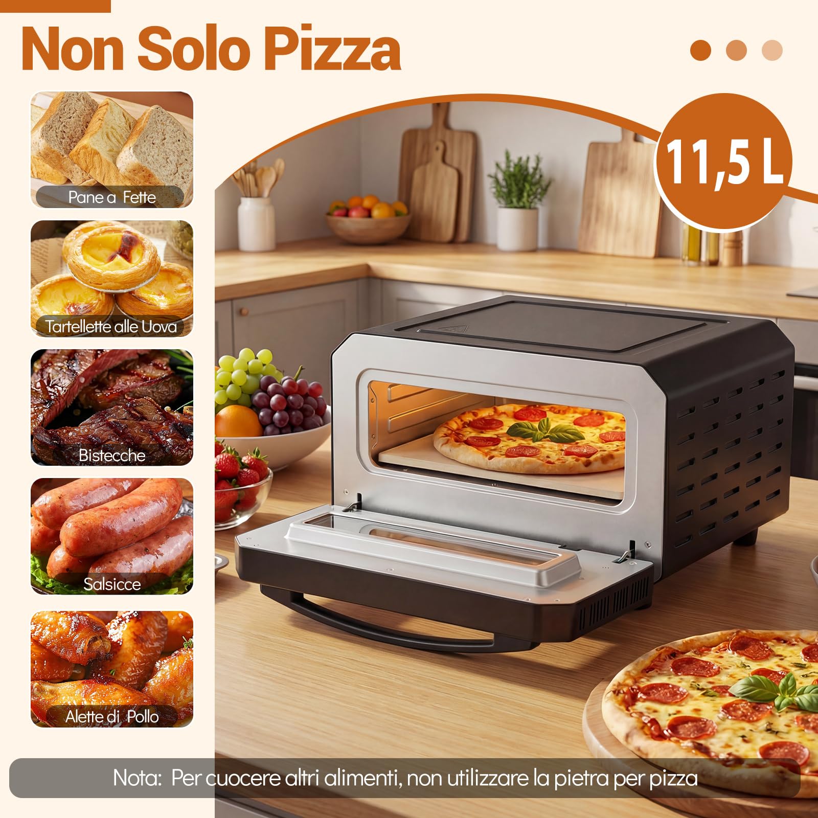 COSTWAY Forno Pizza Elettrico, 1700 W Macchina per Pizza Professionale con 6 Modalità Preimpostate Taglierina e Pietra Refrattaria, Raggiunge fino 400°C, 43x47x28 cm