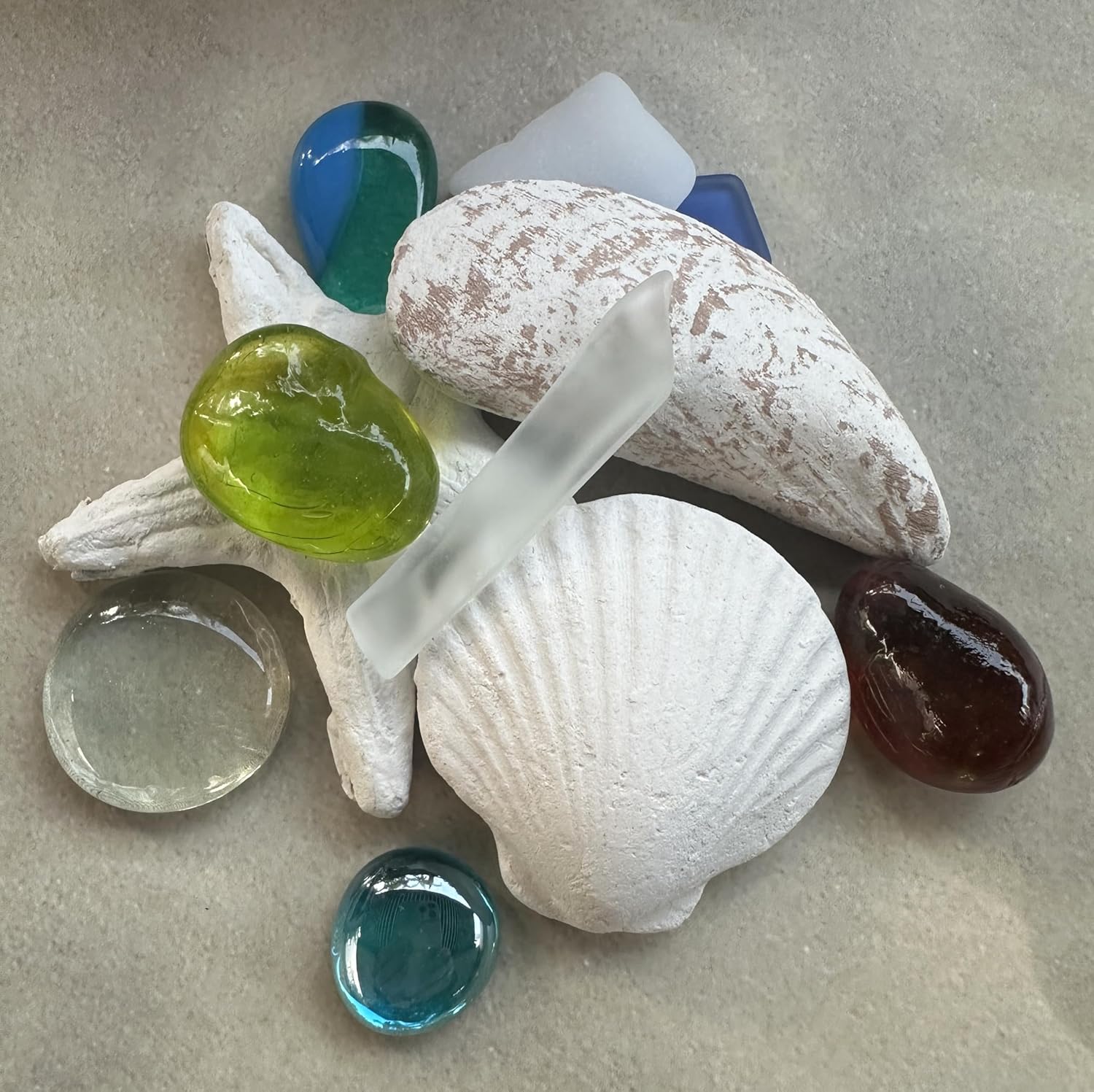 Generic Sea Treasure Crafting Kit: Shells, Sea Glass, Hag Stones, Pottery, Marbles and Driftwood Collection for DIY and Art Projects - 1 lb