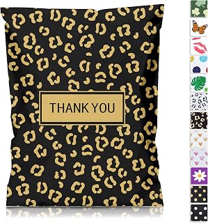 JinRuiKJ Thank You Poly Mailer 10x13 25 Pack - Shipping Bags for Clothing, Strong Thick and Self Adhesive Shipping Envelopes - Cute Packaging Bags for Small Business - Gold leopard Print