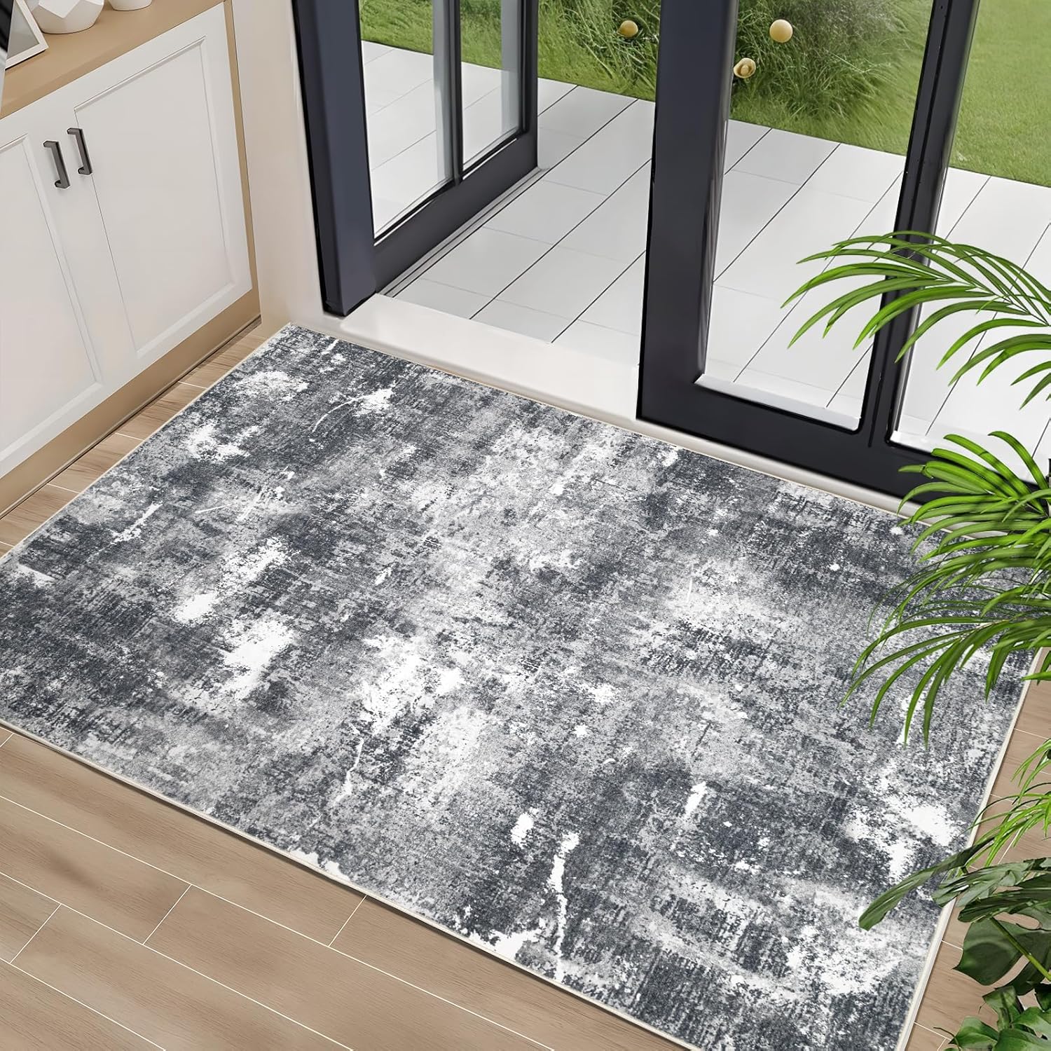 Boho Washable Area Rug for Entryway,2x3 Low Pile Indoor Non Slip Carpet Kitchen Dining Room Soft Stain Resistant Bedroom Rug Non-Shedding Beige/White/Green