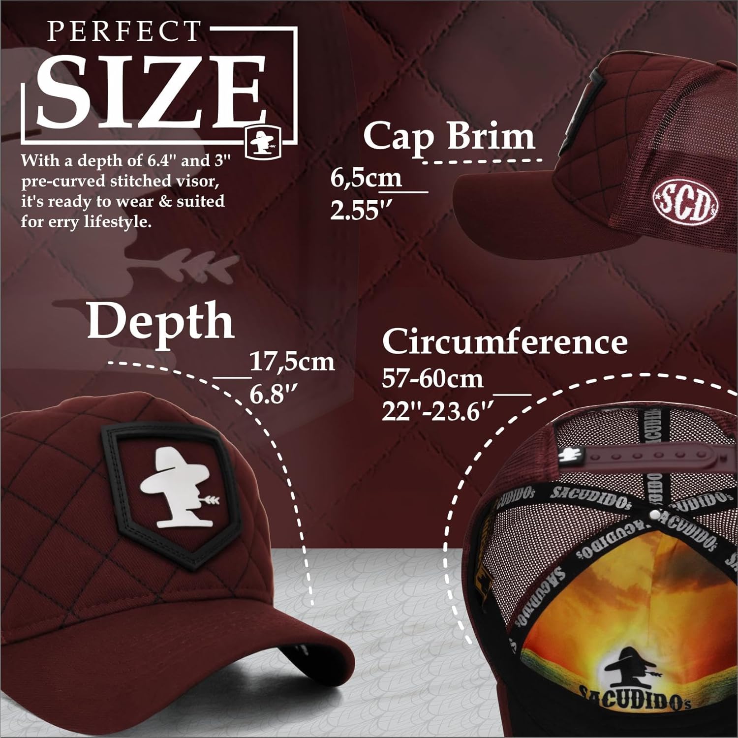 Sacudido's | Logo Fire | Changes Color in the heat Trucker Cap, Agribusiness Ranch Hat Farm Cap Adjustable for Men Women (US, Alpha, One Size, Burgundy)