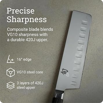 Shun Sora 6 Hollow Ground Nakiri Knife, Handcrafted Japanese Vegetable Knife, VG10 Steel Edge and 420J Stainless Steel Blade, Balanced Handle, Slicing Tool for Professional and Home Chefs