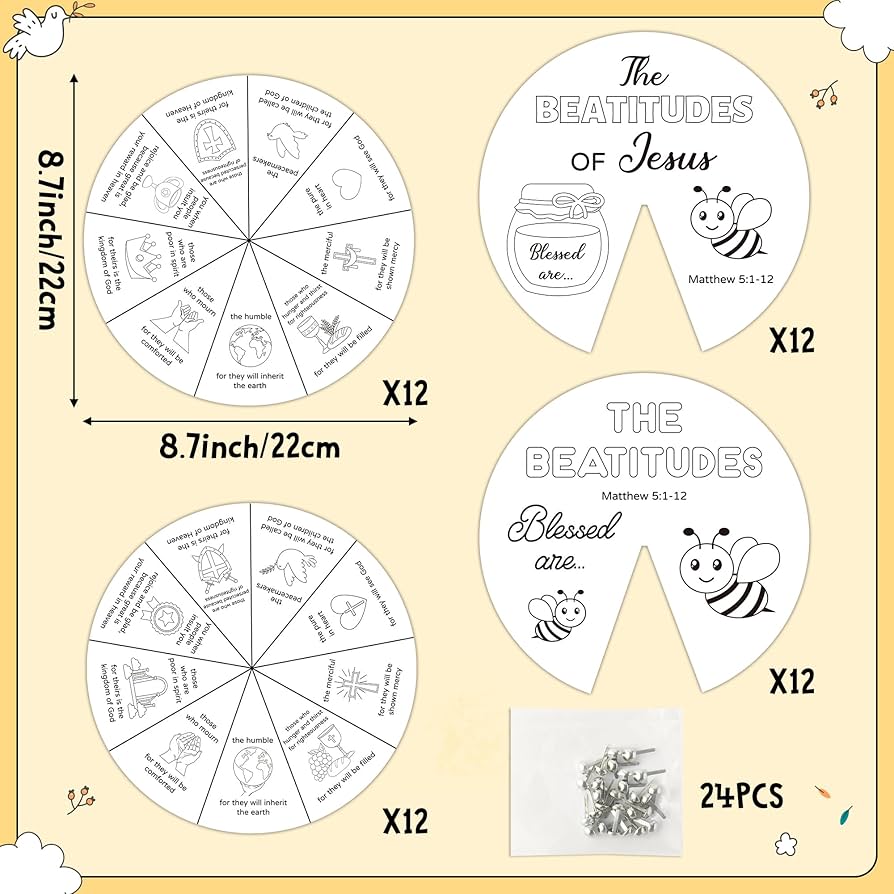 amazon-com-cocnny-religious-coloring-wheel-craft-24-sets-beatitudes-christian-craft-for-kid-color-your-own-jesus-art-kit-biblical-bee-diy-crafts-for-sunday-school-classroom-church-activities-vbs-supplies for Free Printable Beatitudes Craft Ideas Amazon.com: COcnny Religious Coloring Wheel Craft - 24 Sets Beatitudes Christian Craft for Kid, Color Your Own Jesus Art Kit, Biblical Bee DIY Crafts for Sunday School Classroom Church Activities VBS Supplies : for Free Printable Beatitudes Craft Ideas