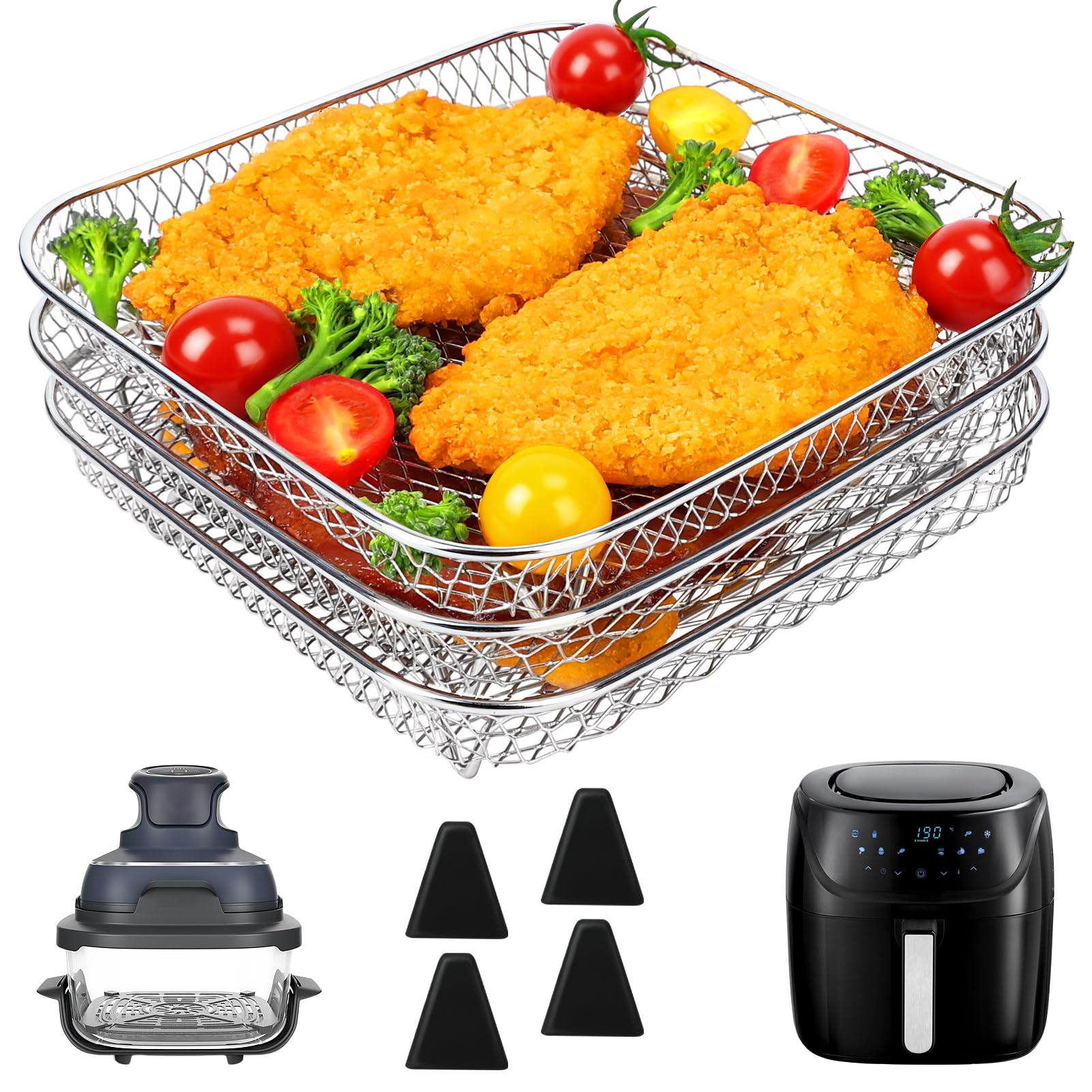Airfryer Zubehör für Russell Hobbs 4L /Ninja PRO 4,7L AF140EU & AF180EU Heißluftfritteuse, Klein Airfryer Racks/Gitter, Square Stapelbar Körbe, Zubehör für Heißluftfritteuse 2000-Serie 4,2L