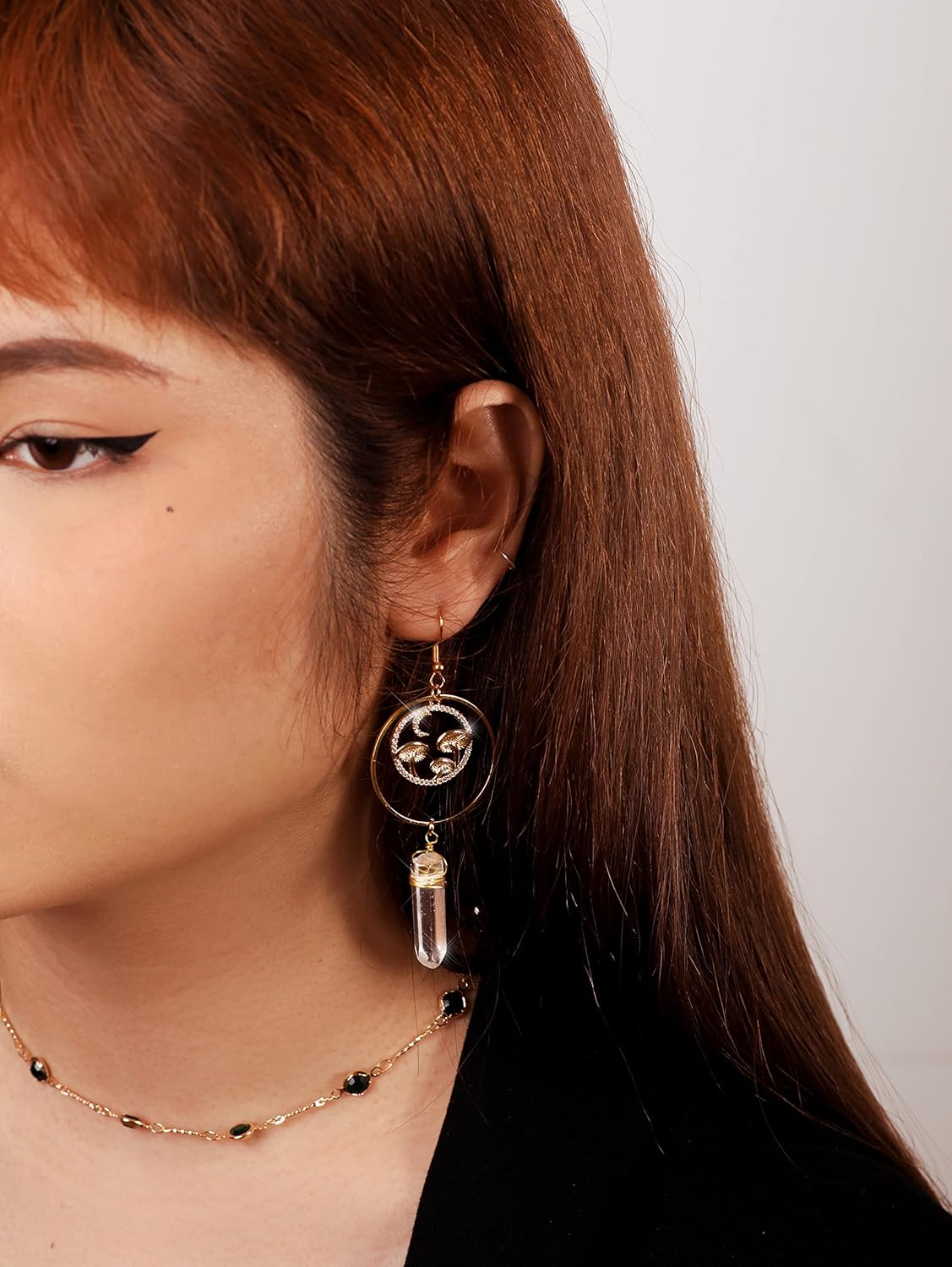 Sacina Boho Goth Mushroom Earrings, Crystal Celestial Moon Earrings Dangle, Gothic Christmas New Year Jewelry Gift For Women - Image 3