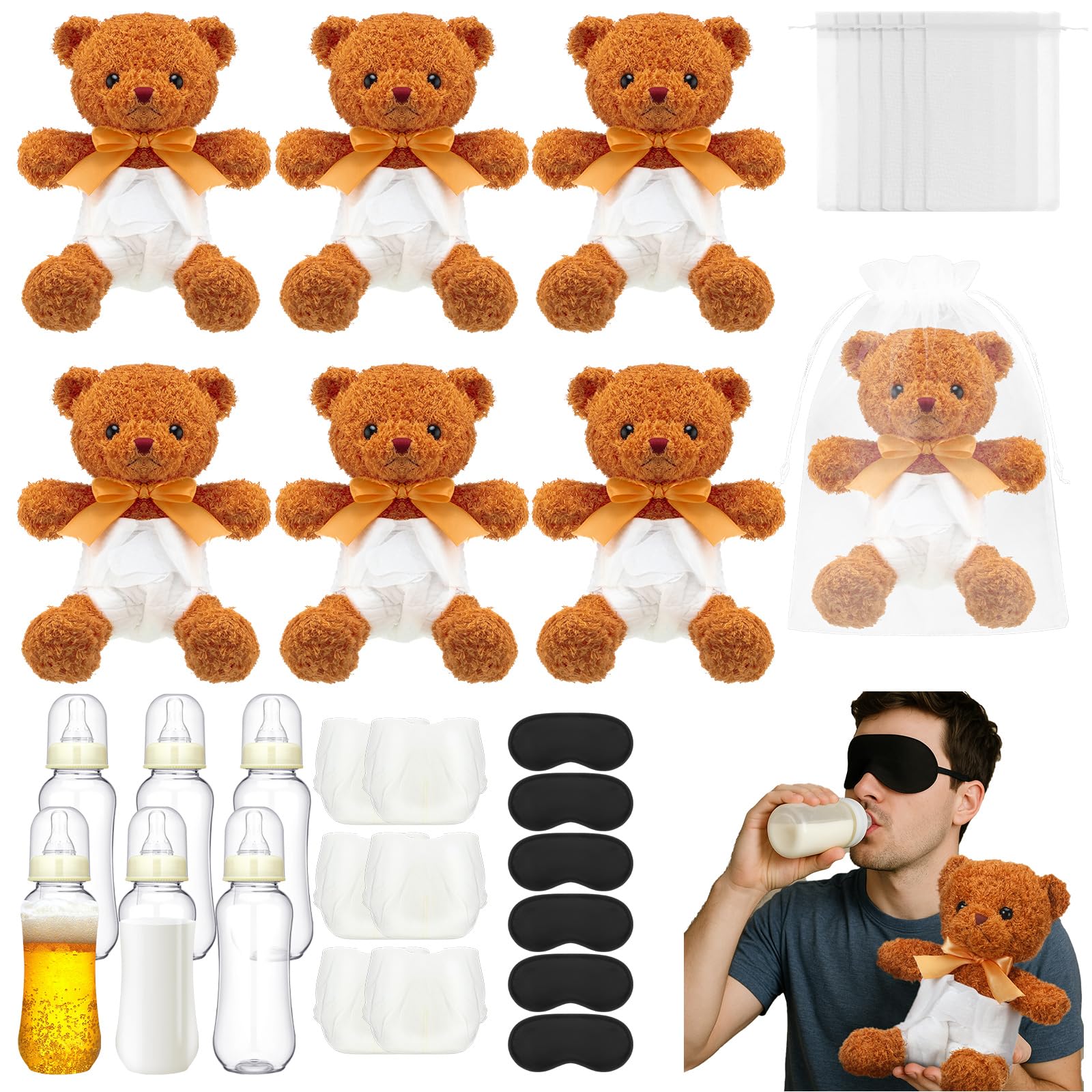 6 Sets Bottle Chug Baby Shower Games Tan Brown Bear