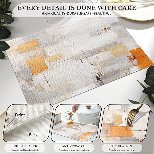 Miniatura 9 de Mcalk Juego de 6 manteles individuales de mármol dorado de lujo, manteles individuales de mármol dorado, manteles individuales de tela moderna para