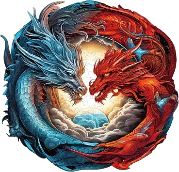 WOODBESTS Wooden Puzzle for Adults, Yin-Yang Dragon Puzzle M, 200pcs, 11.3"x10.9" Beautiful Wooden Box, Wooden Jigsaw Puzzles Unique Shape, Birthday Gifts for Adults and Kids Family Game