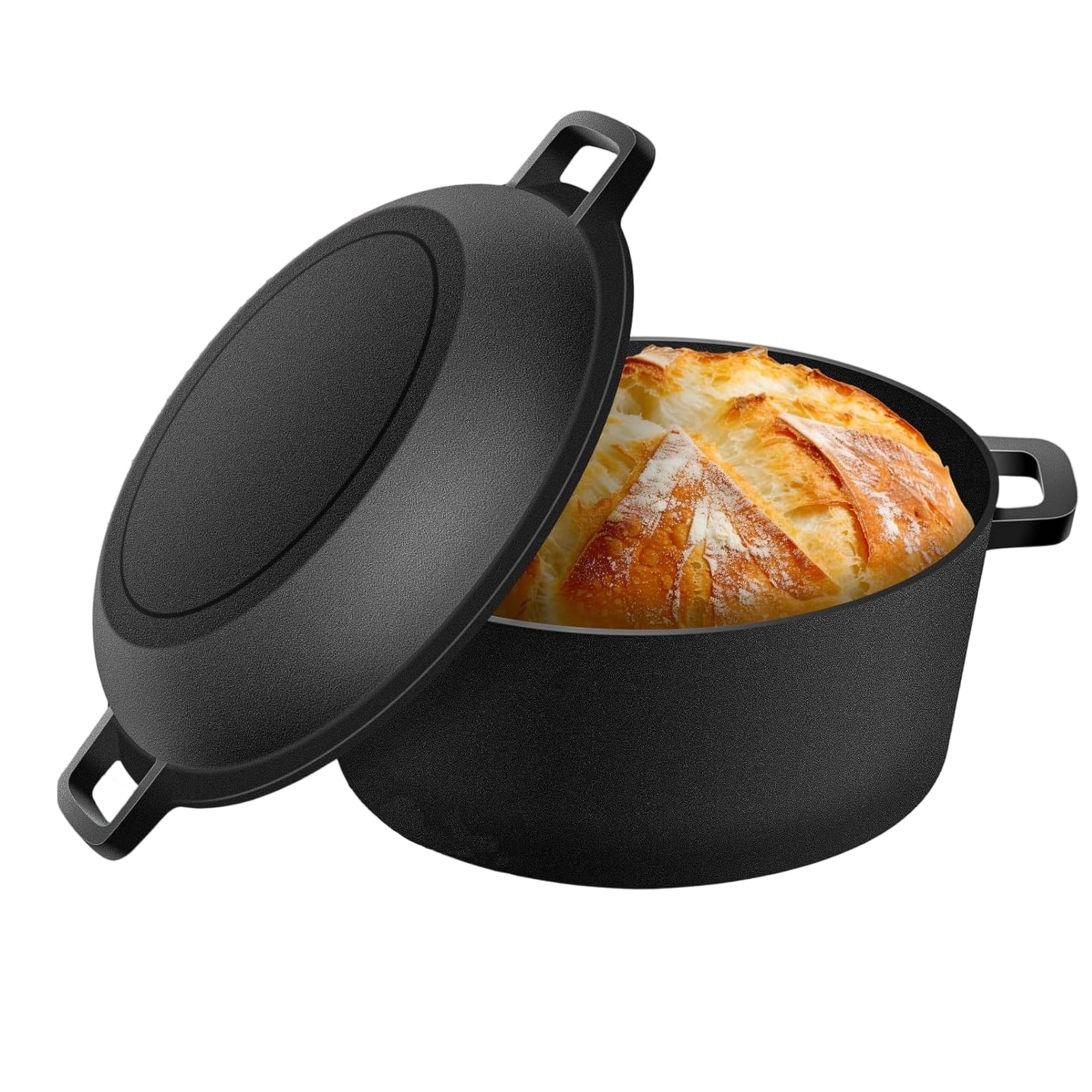 2-in-1 Cast Iron Dutch Oven for Bread Making, 26cm Pre-Seasoned Pot