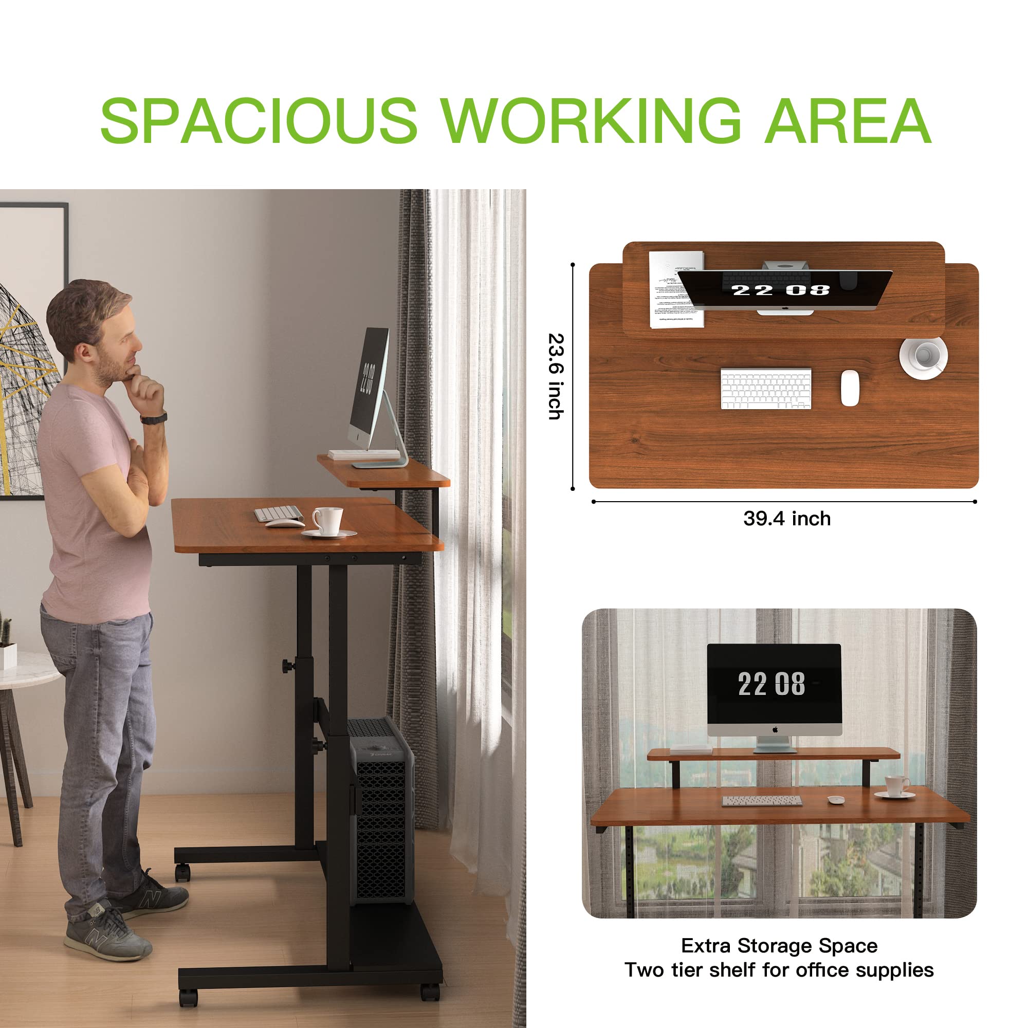 DESIGNA Height Adjustable Stand Up Computer Desk, 41'' Mobile Standing