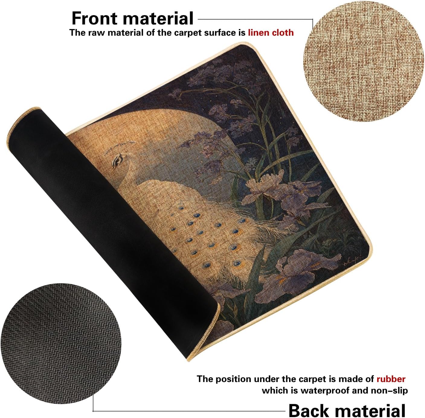 Elegant Peacock Doormat, Golden Feathered Front Door Mat for Outdoor & Indoor Decor, Waterproof Non-Slip Dust Absorbent, Easy Clean, Spring Garden Design 29x17 Inch