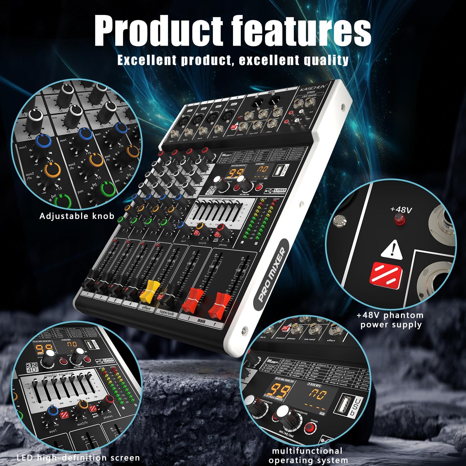 CT80S CT-80S Professional 8 Channel Audio Mixer Sound Board Console With USB Audio Interface XLR Interface 48V * Power Supply RCA Input/Output For DJ Studio FX Steel For * Stage Performance