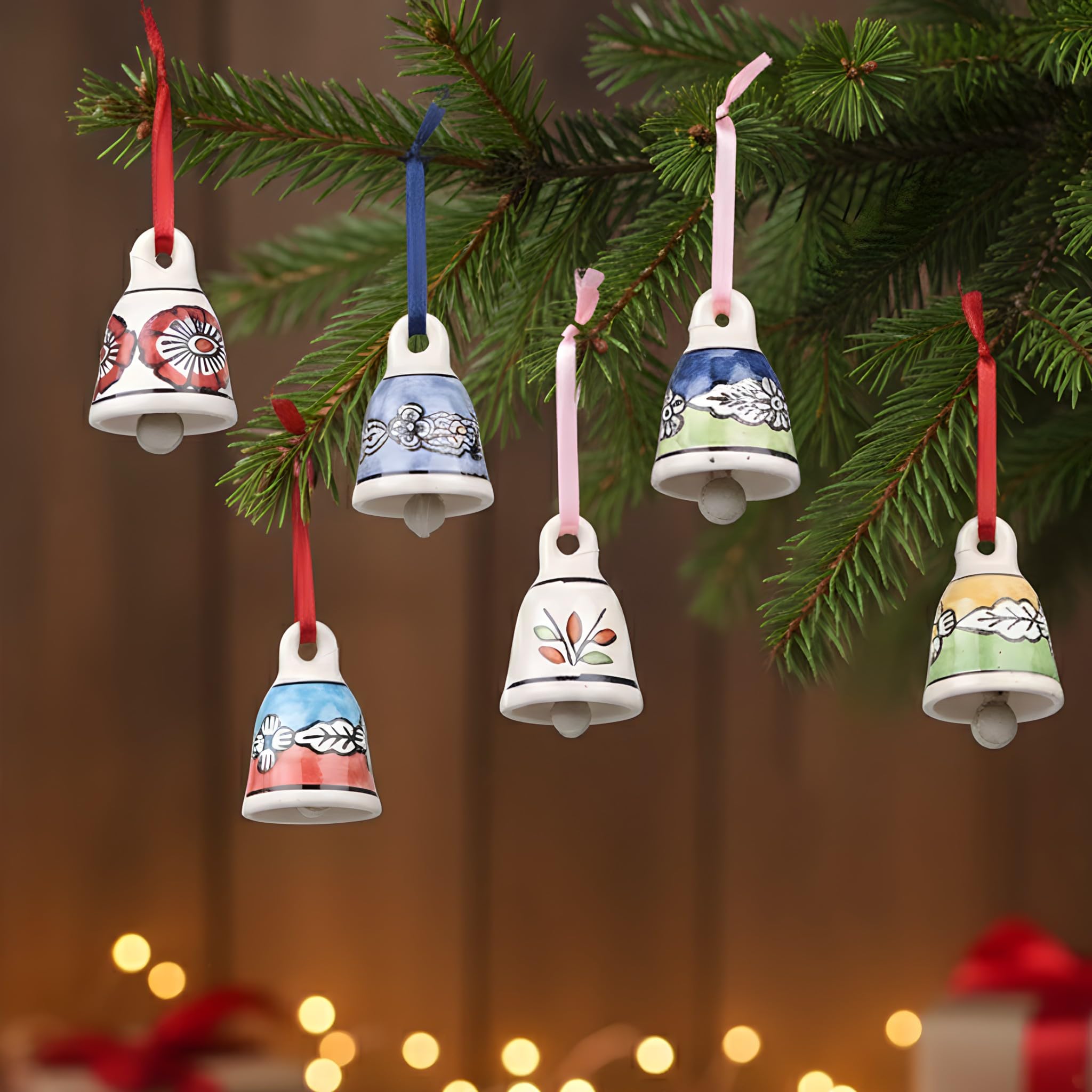 Hand-Painted Ceramic Hanging Bells Set of 6 | Multicolour Small Bell Ornaments for Home, Balcony, Garden, Puja Room & Festive Decoration | Handmade Pottery Decor from India-image-11