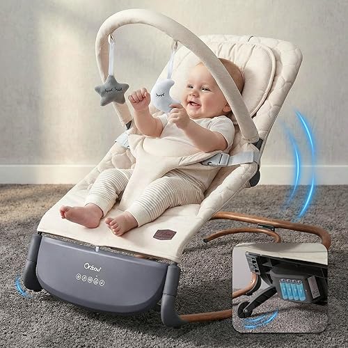 Babywippe Elektrische, Ergonomischer Babyschaukel Elektrisch mit Klopf-Sensor, 3 Schwinggeschwindigkeiten & Touchpanel, 2 Timer (30/60 Min), 8 Schlaflieder, für 0-30 Monate (bis 18 kg), Sahneweiß