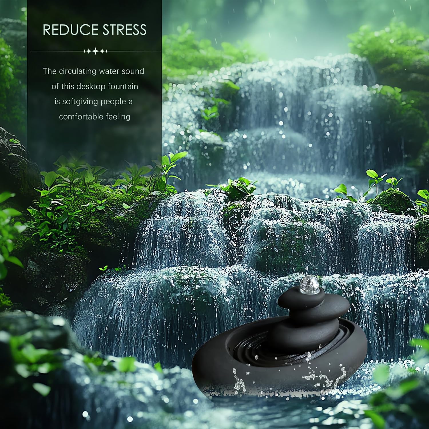 Tabletop Water Fountain Indoor - Water Fountain Decor for Meditation, Relaxation for Yoga, Study, Tea, Living Room, Office, Beauty Club Decor