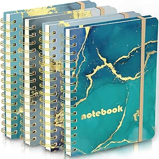 DWIYITTN Spiral Notebook A5 4 Pack Spiral Bound Notebook 14.5 x 21 cm Hardcover Notebook 120 Lined Pages Notebook Spiral with Marble Pattern Office School Home Studying and Writing