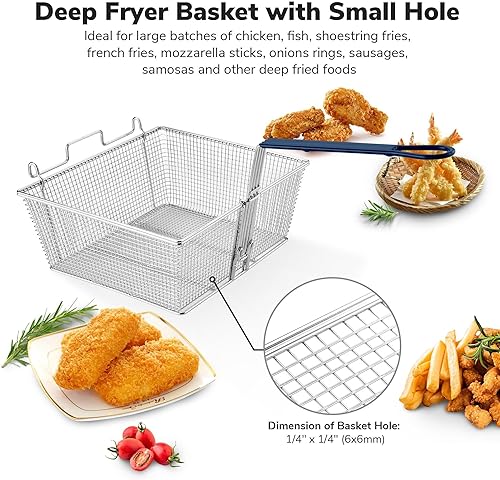 Miniatura 5 de WeChef - Cesta comercial para freidora de 8.8 libras, gran capacidad, 13 x 12 x 5 pulgadas, cesta de freidora de construcción resistente con mango
