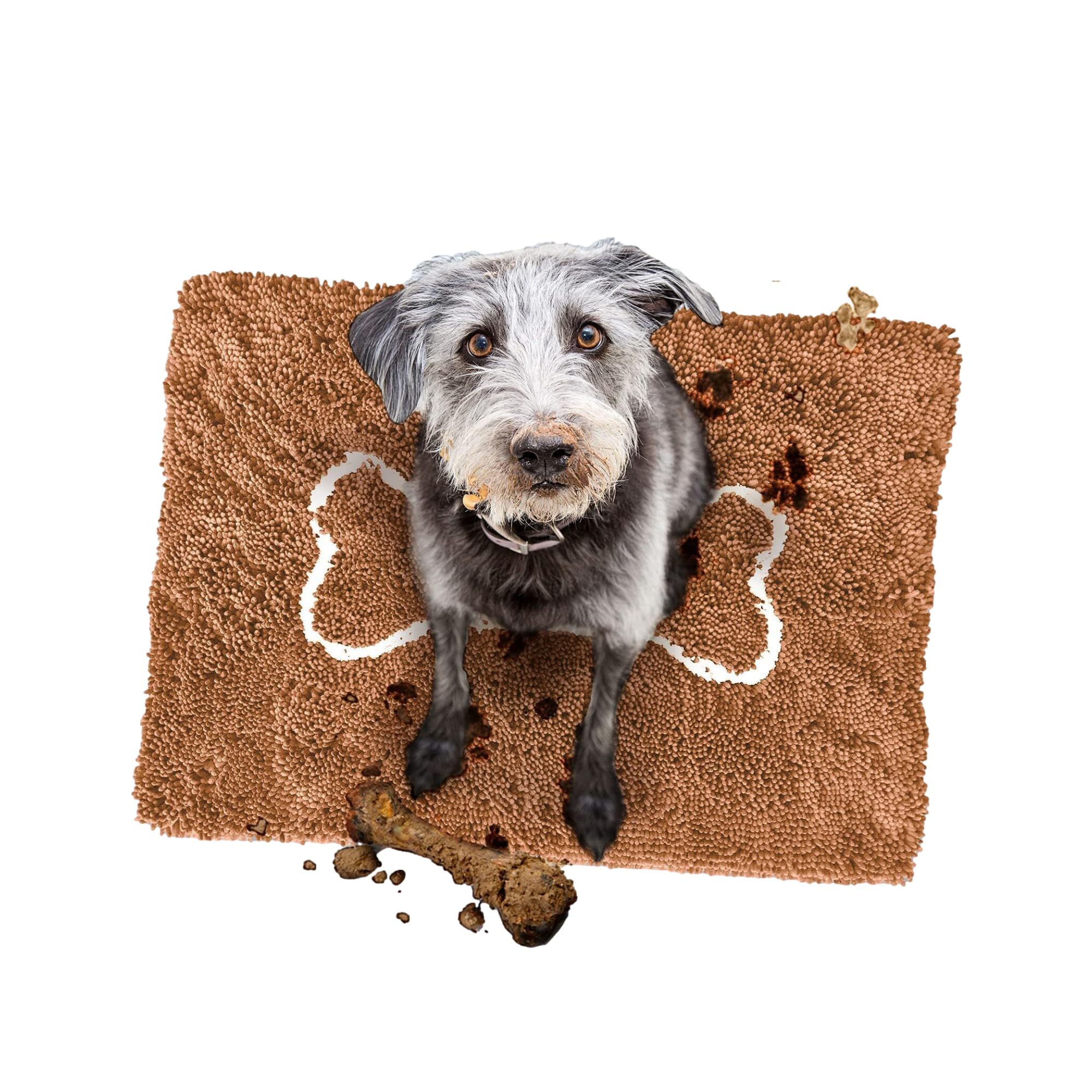 Soggy Doggy Doormat with Bone Design - Ultra Absorbent Microfiber Chenille Wet Dog Mat for Muddy Paws - Non-Slip and Machine Washable (Caramel Brown/Oatmeal Bone, Large 26” x 36)