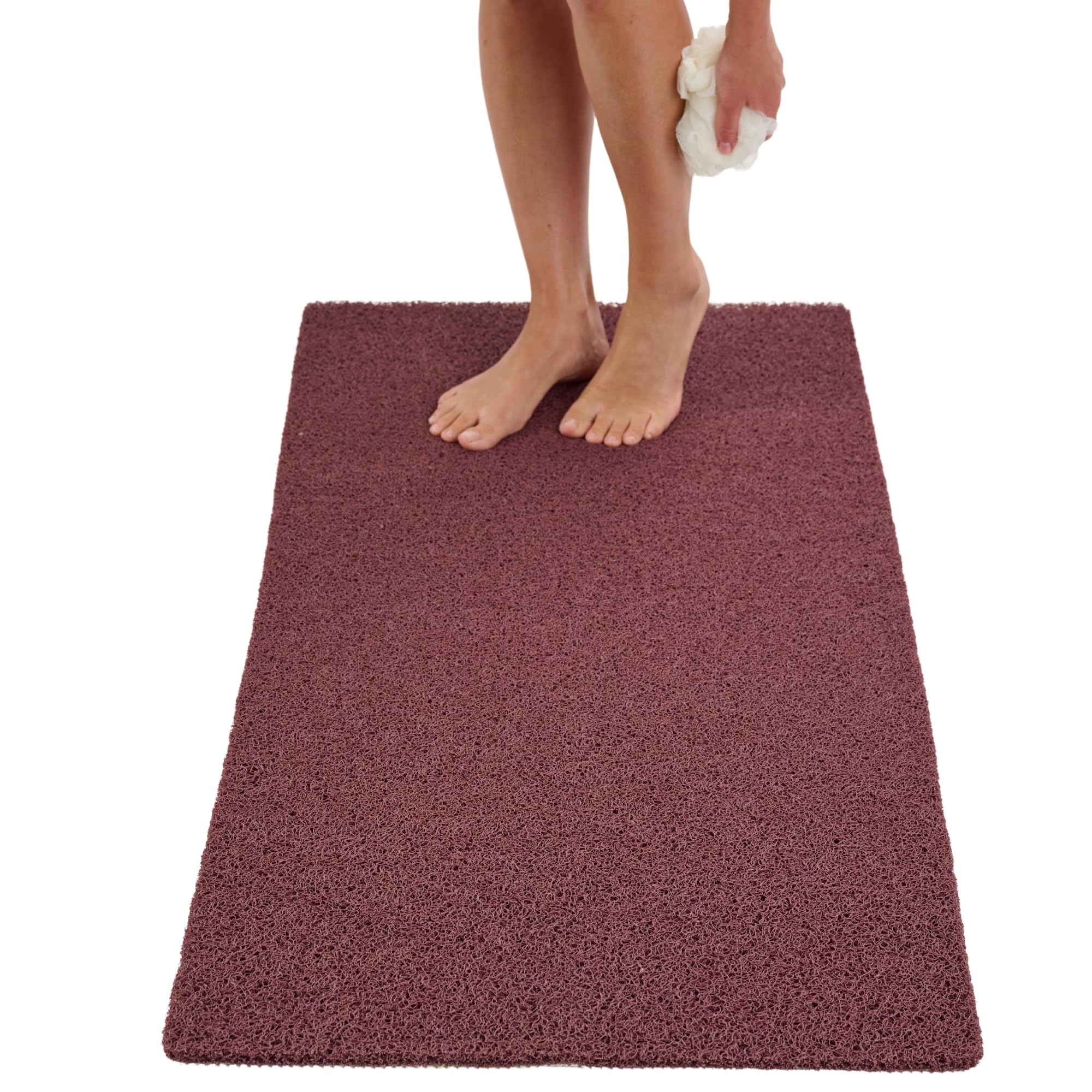Soft Shower Mat Non Slip - PVC Loofah Inside or Outside Showers, Bathtubs, Bathrooms, and Wet Areas - Safe for Textured Tiled and Smooth Floor - No Suction Cups Secure Anti Slip (Brown 24 x 47)