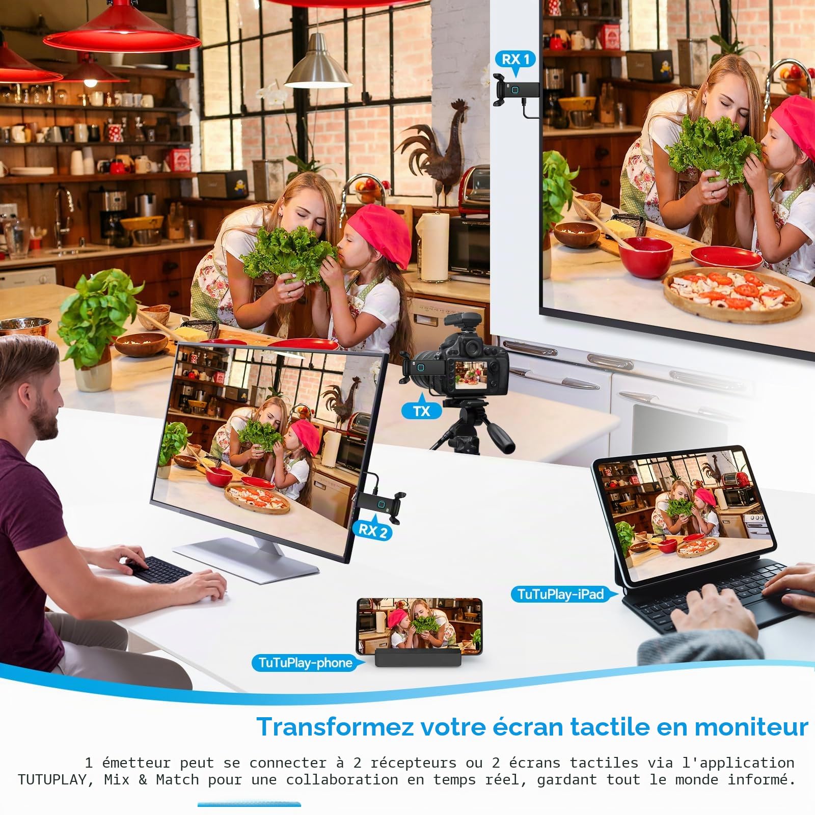 Émetteur et récepteur HDMI sans Fil,Plug and Play,Extension Multi-TV,Kit d'extension HDMI sans Fil Prend en Charge Le Streaming vidéo de l'ordinateur Portable vers HDTV/Projecteur/Tablette