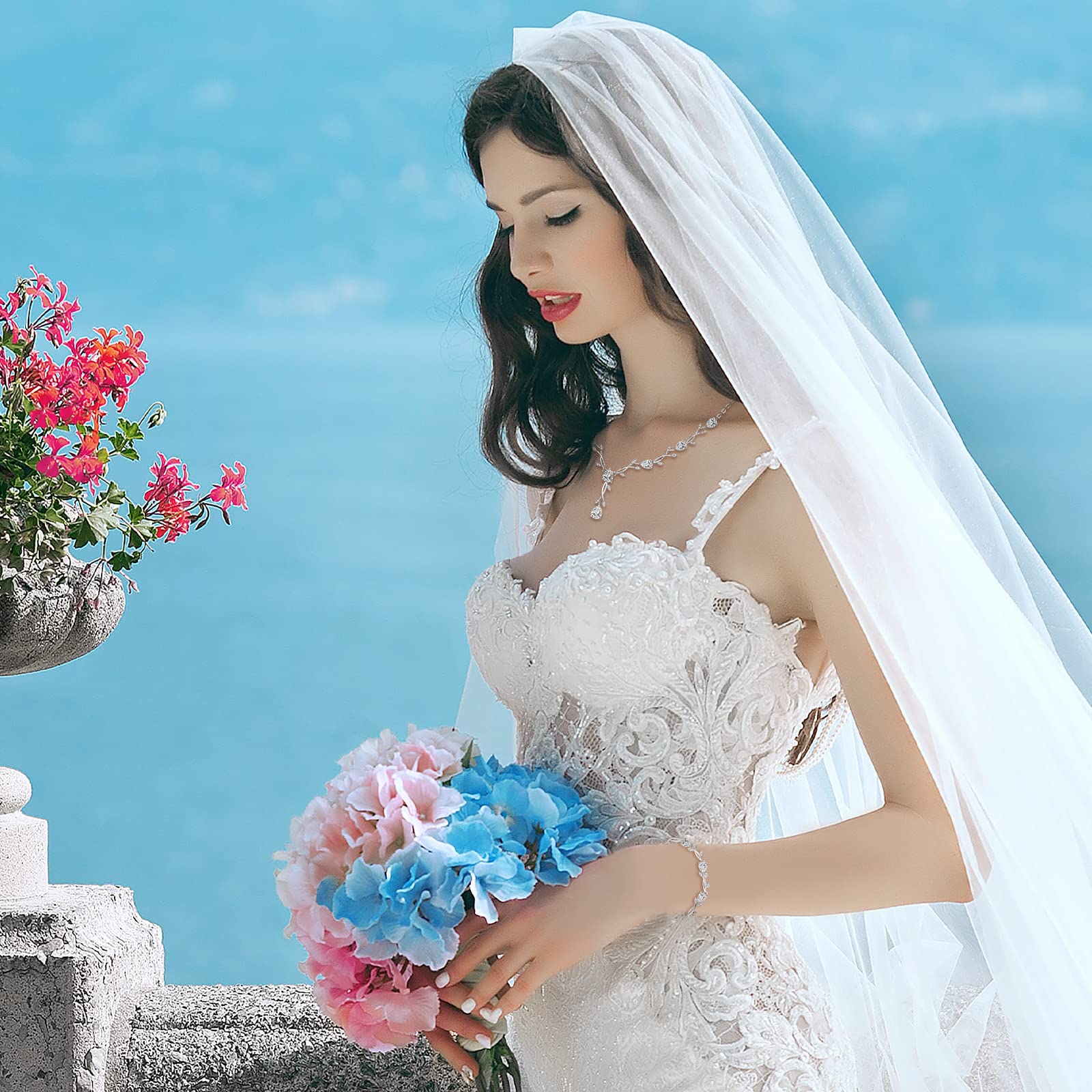 Set di gioielli da sposa per la sposa set di gioielli da sposa per matrimonio collana orecchini braccialetto set per sposa set di gioielli in argento per donne damigella d'onore set di gioielli per