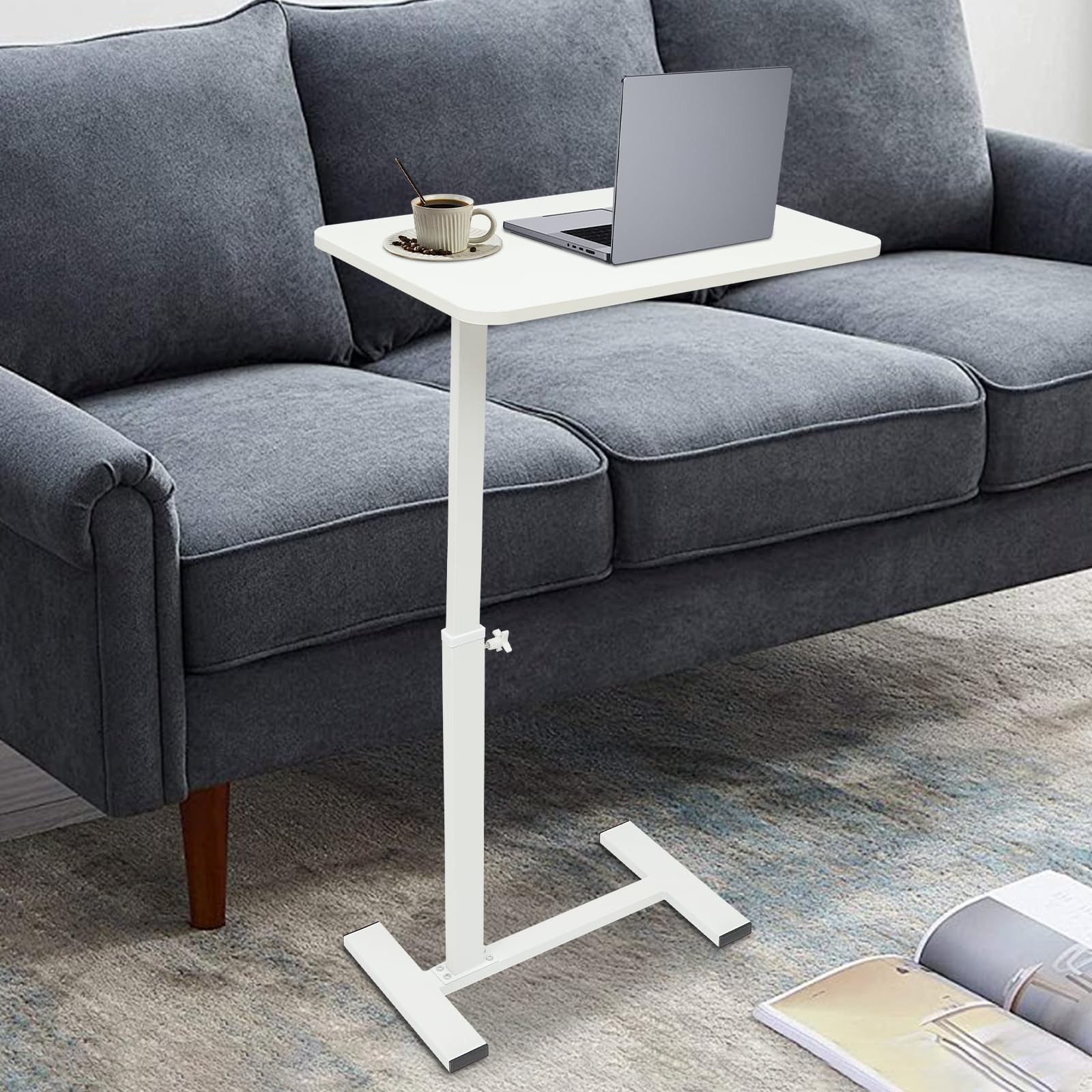 Mesa portatil ajustable en altura, mesa para ordenador portátil con ruedas, mesita de noche blanca con ruedas como práctica mesa para dormir para trabajar y estudiar en la cama