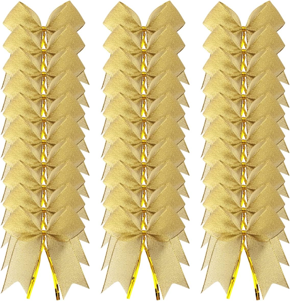 50pcs 3-1/2" Metallic Gold Bows Twist Tie Bows for Gift Wrapping with Fish Tails (Gold) - Image 2