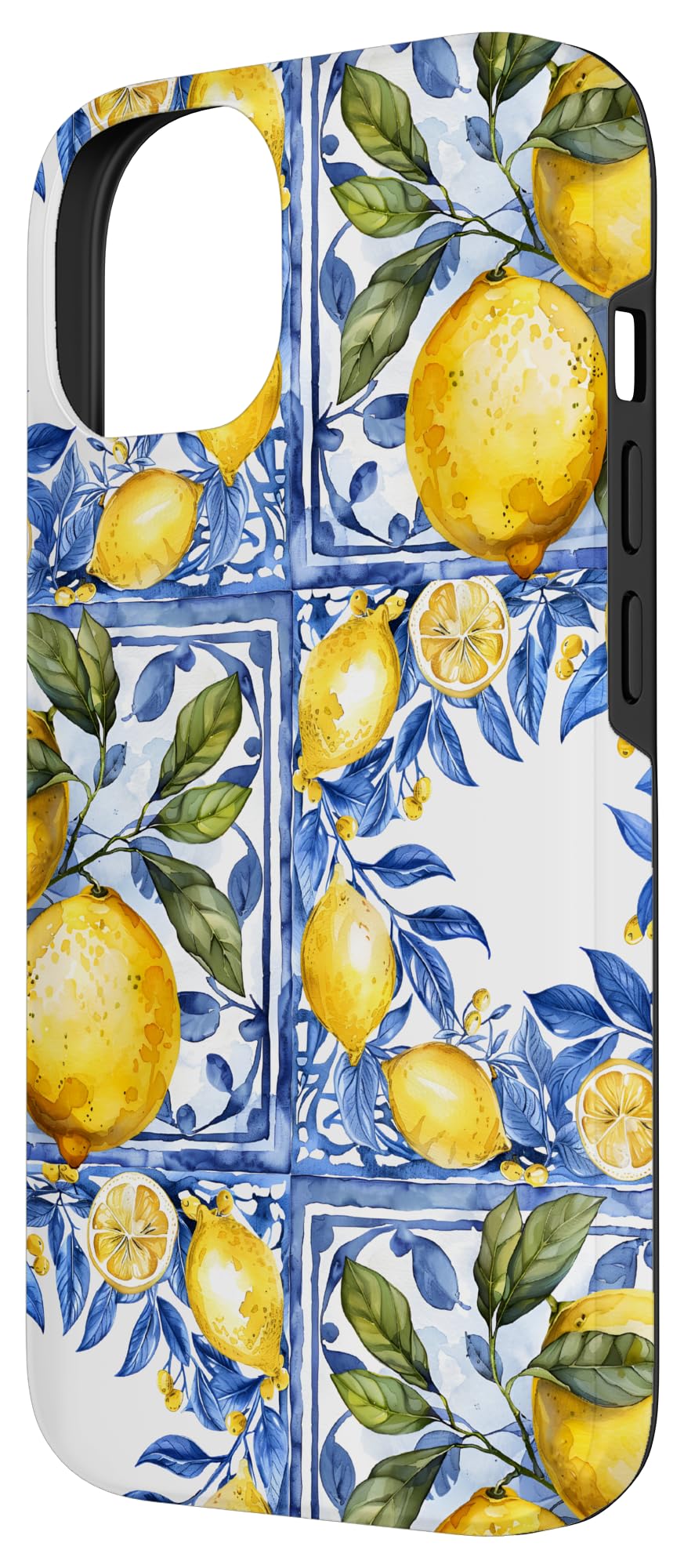 Lemon italian blue tiles pattern portugal morocco azulejo Case for iPhone 14, Lemon Blue - Image 2