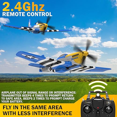 Miniatura 22 de LEAMBE Avión RC de 4 canales, avión acrobático listo para volar, fácil control para principiantes, avión P51 Mustang RC el mejor regalo para adultos
