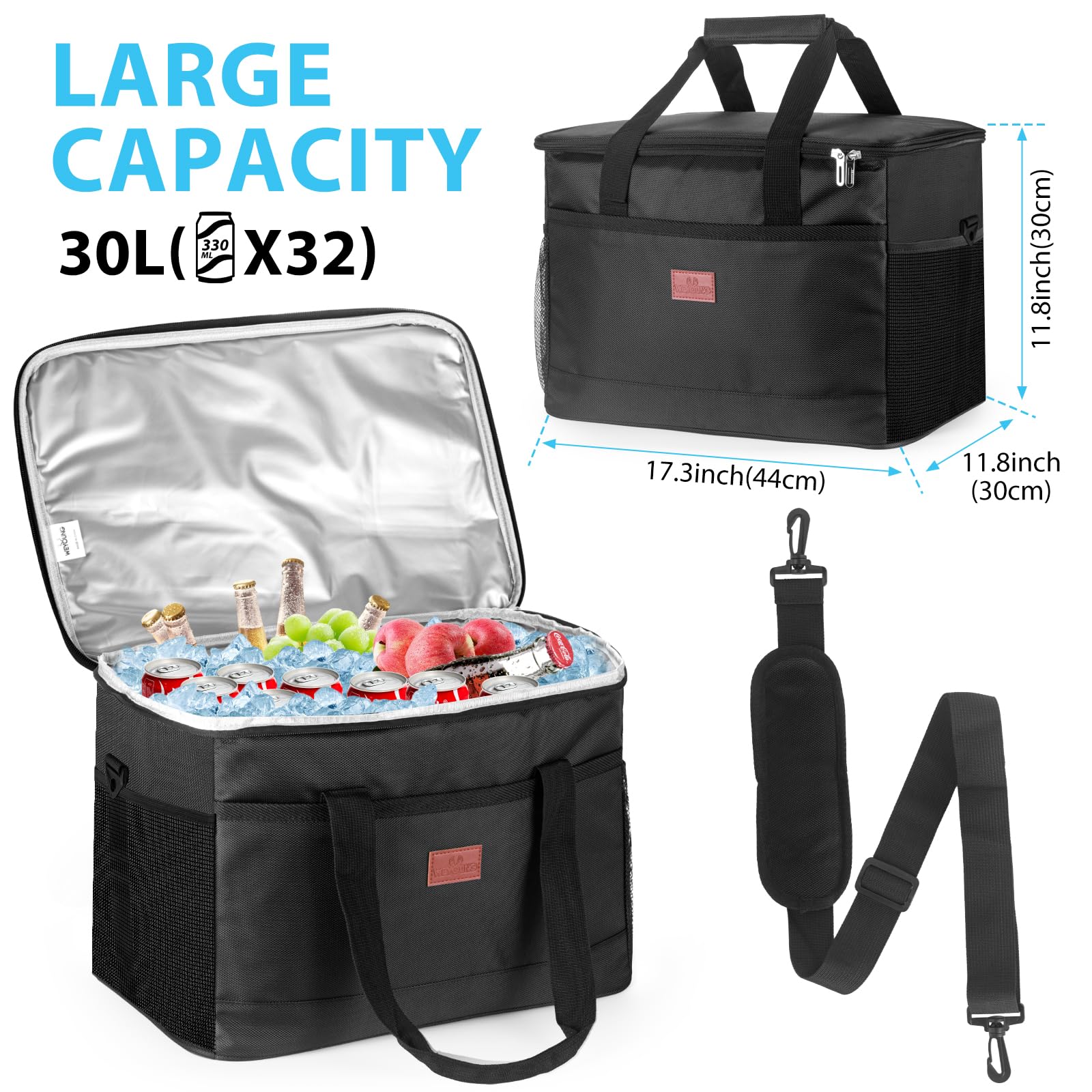 Dyserbuy 30L Large Cool Bag, Reusable Tote Cooler Bag, Insulated Picnic Lunch Bag Box, Picnic Bag for Camping, BBQ, Travel, Family and Outdoor Activities
