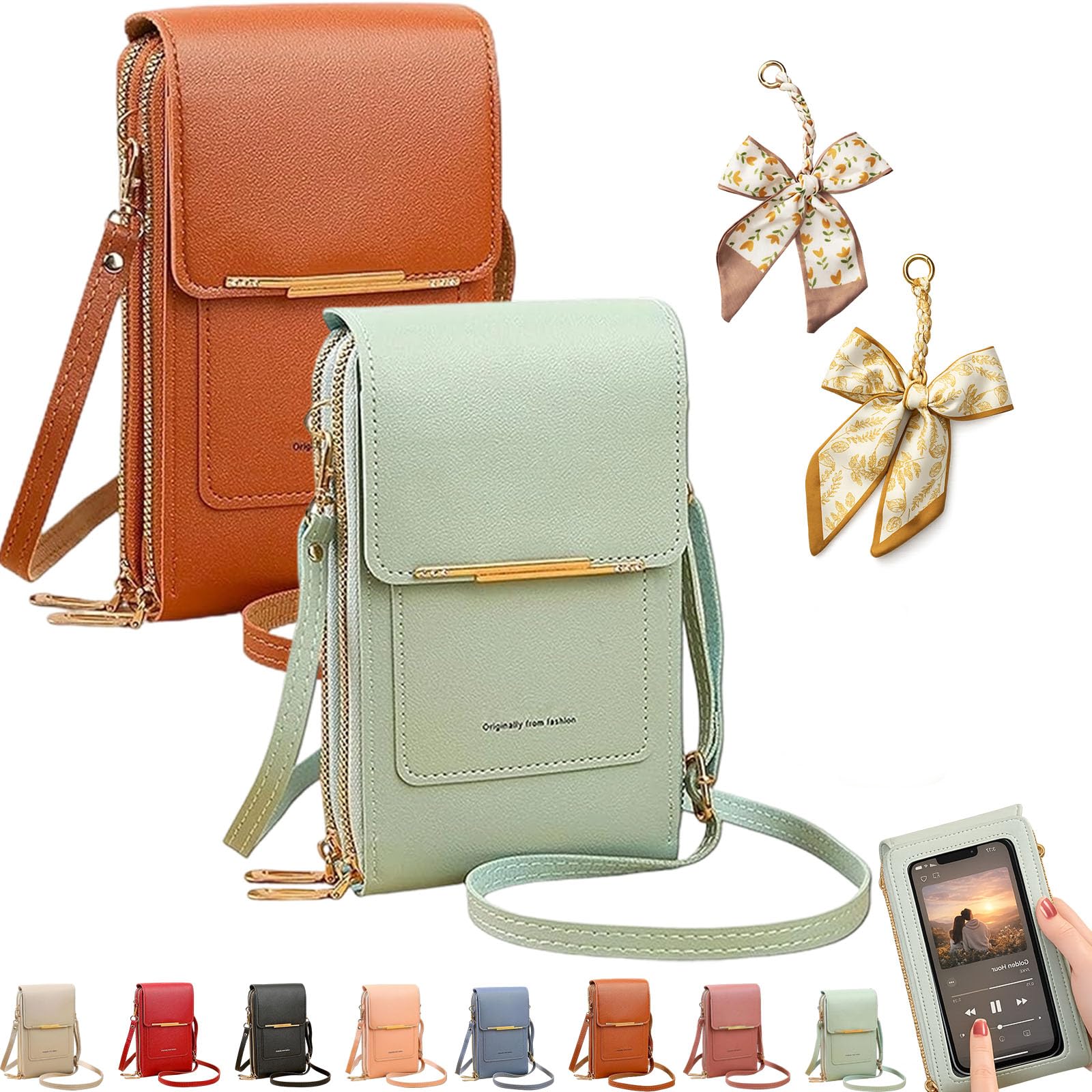 Women's Touch Screen Mobile Phone Messenger Bag, RFID Leather Crossbody Wallet Purse, Anti-Theft Shoulder Strap — view 11