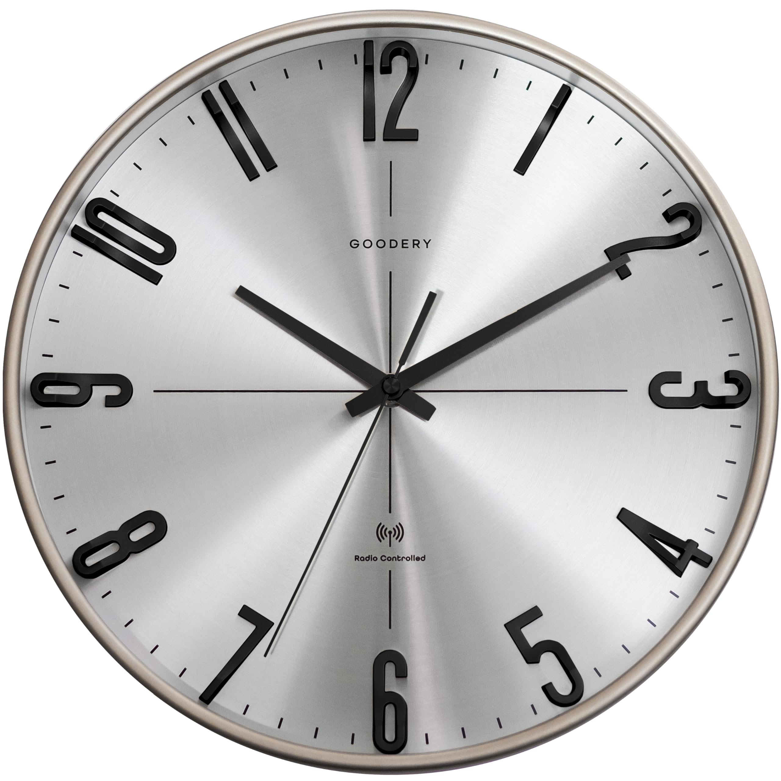 GOODERY Radio-Controlled Wall Clock, 30 cm Diameter, Modern, Analogue, Quiet 3D, Almost Silent