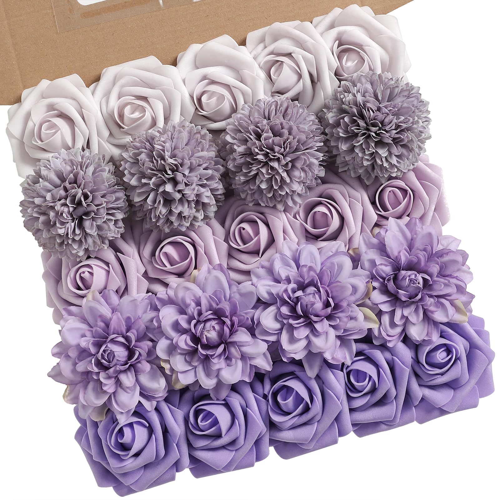 rongflower Artificial Flowers Combo Box Set Gradient Color Flower Leaf with Stems for DIY Wedding Bouquets Centerpieces Baby Shower Party Home