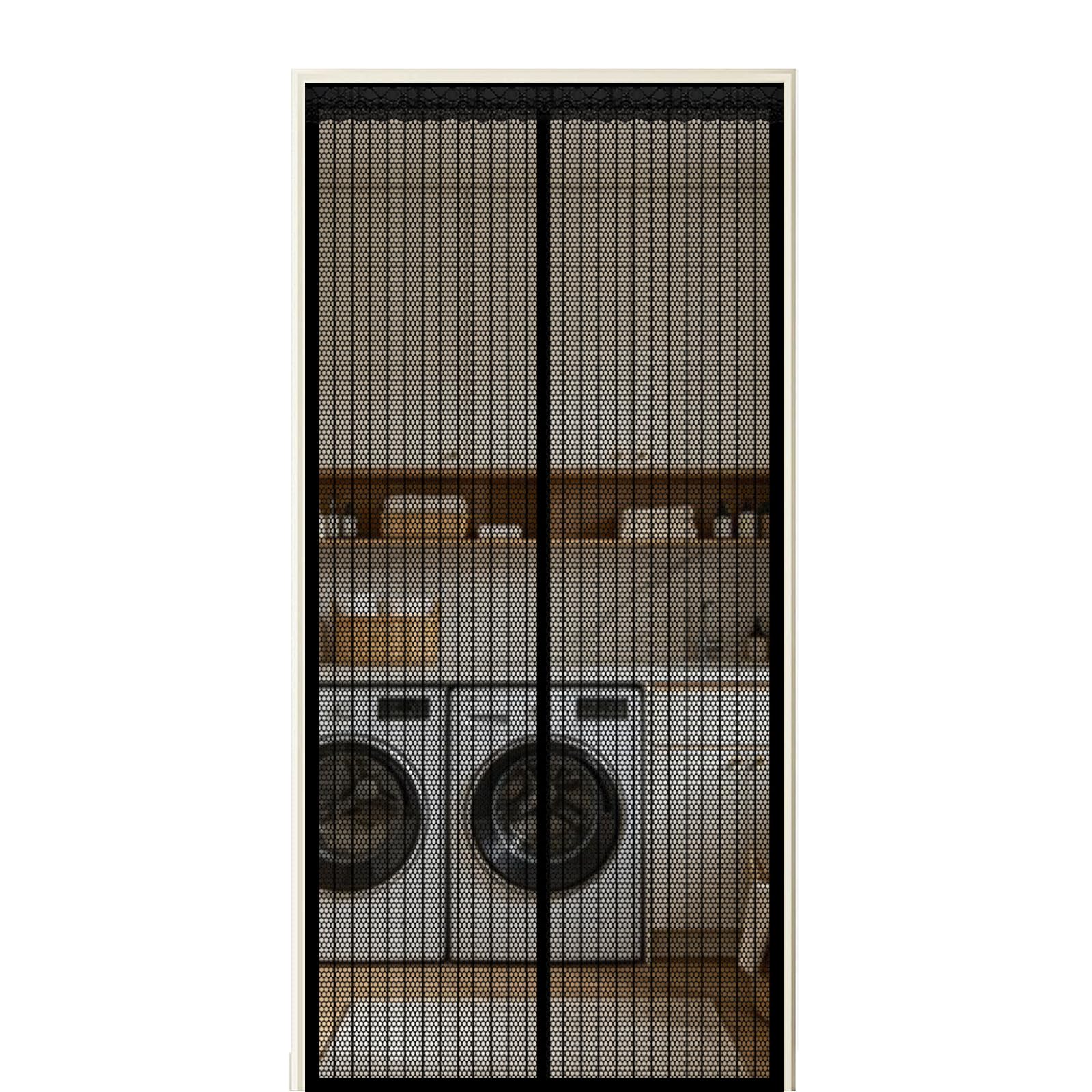 Screen Door 125 x 210 cm Self Sealing Powerful Magnets Magnetic Screenfly Doors with Powerful Magnets & Full Frame Magic Tape Suitable for Patio Doors Balcony Bedroom, Black
