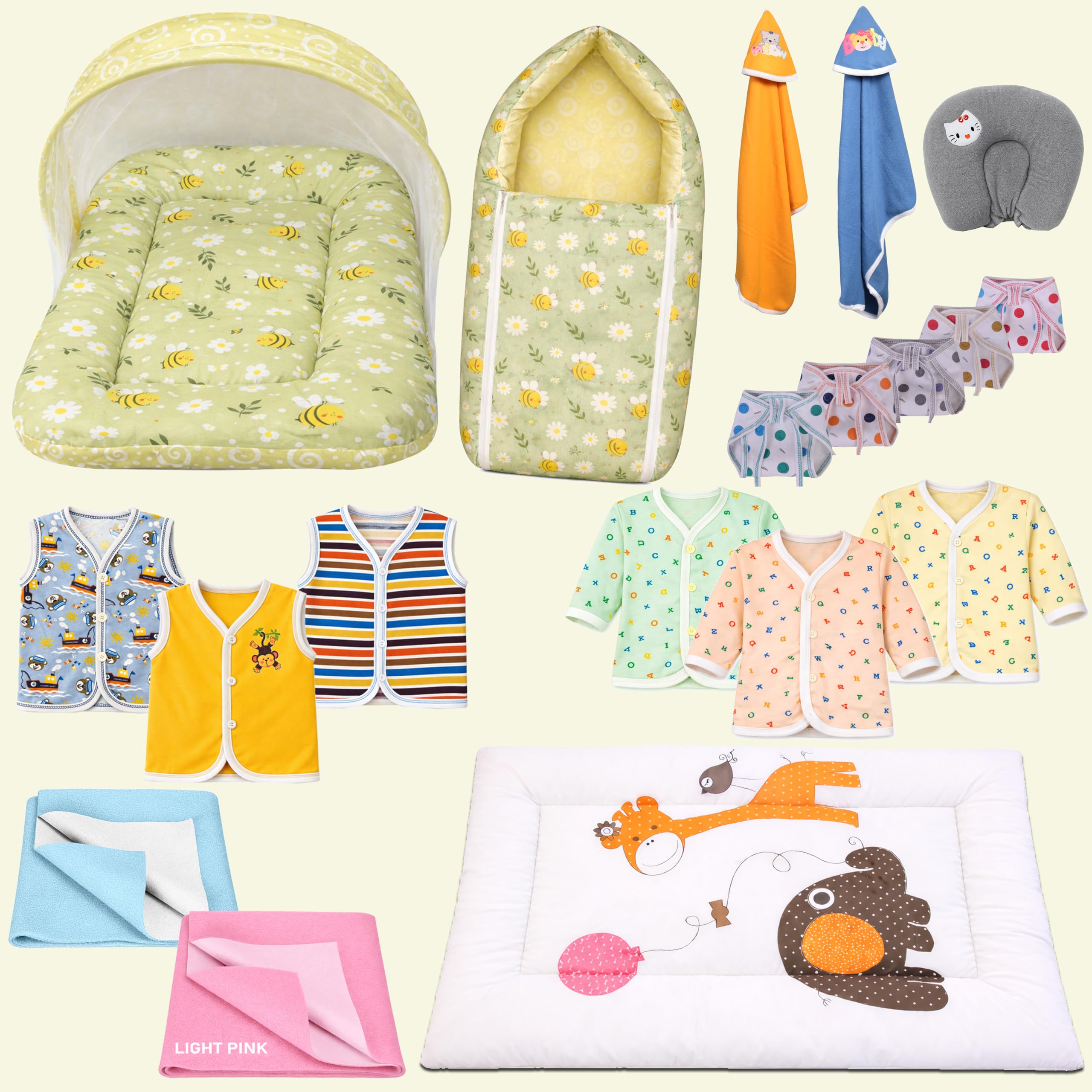 Kwitchy Newborn Baby Essentials Kit 19 Items Combo | New Born Baby Products All Set 0–6 Months | Cotton Newborn Clothes, Bedding & Baby Bed Combo (Green)-picture-31
