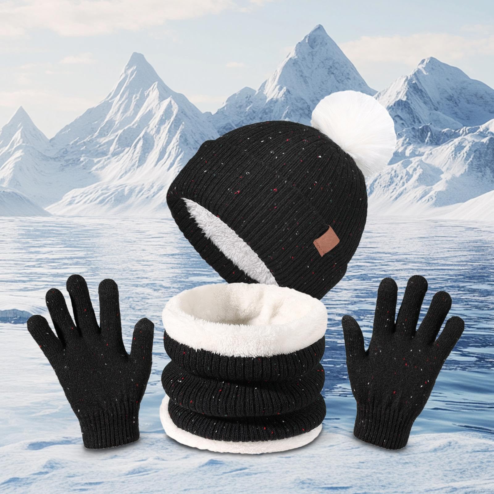 Set invernale con cappello e sciarpa e guanti per bambini, con cappello lavorato a maglia, morbido, confortevole, per il freddo, per passeggiate, pattinaggio, ciclismo, escursionismo, avventure