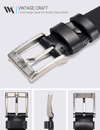 Miniatura 3 de WOLFANT Cinturones de trabajo casuales de cuero de grano completo para hombre, 100% cuero liso italiano real