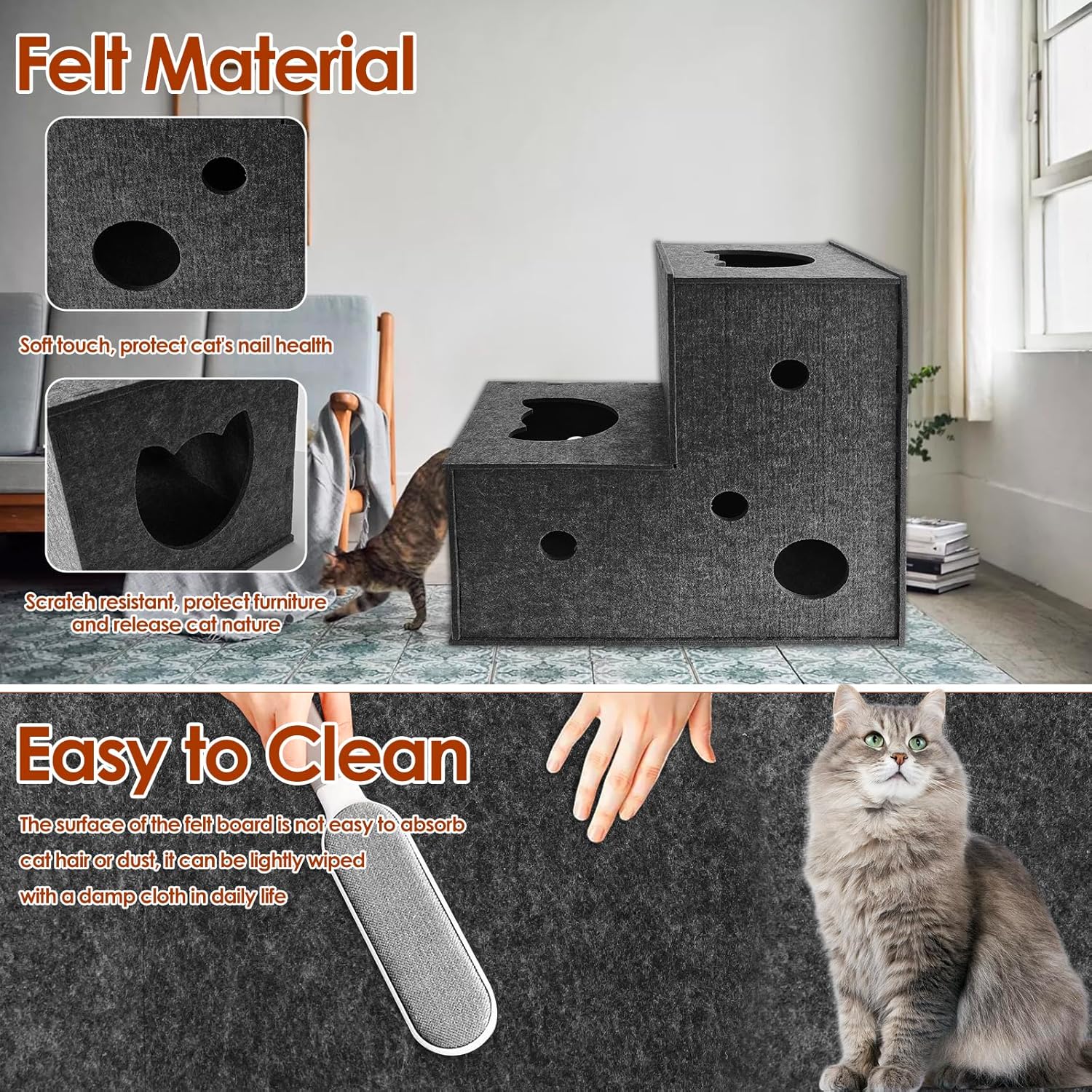 Homegroove Cat Tunnel for Indoor Cats, Large Felt L-Shape Cat Play Tunnels, Interactive Cat Tunnel Bed, DIY Peekaboo Cat Toy with Interactive Peek Holes for Cats(Grey, L-Shape)