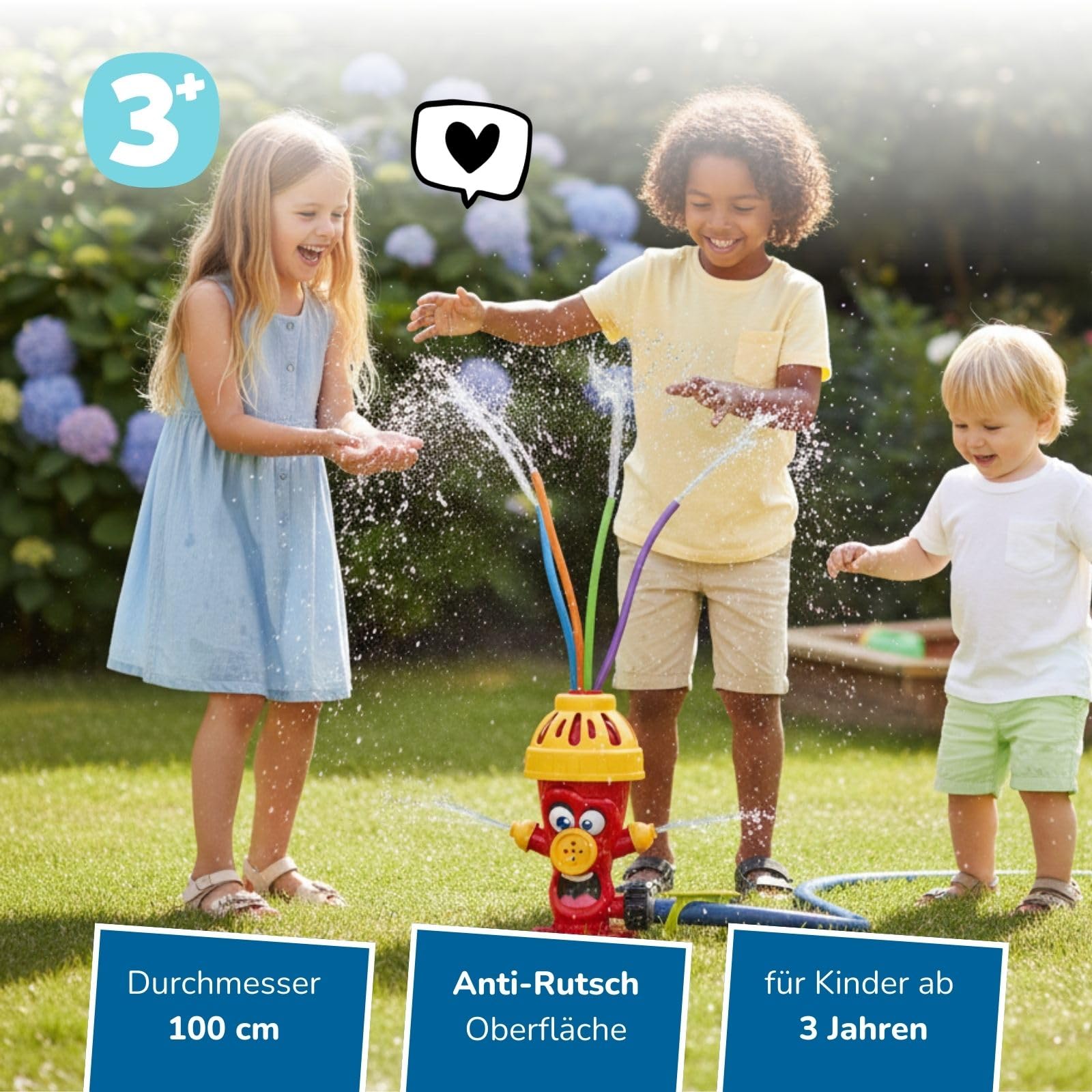 alldoro 60215 Hydrant zraszacz wodny, dla dzieci od 3 lat, z wężami rozpryskującymi wodę, kolorowy, 13,5 x 9,5 x 22,5 cm, czerwony