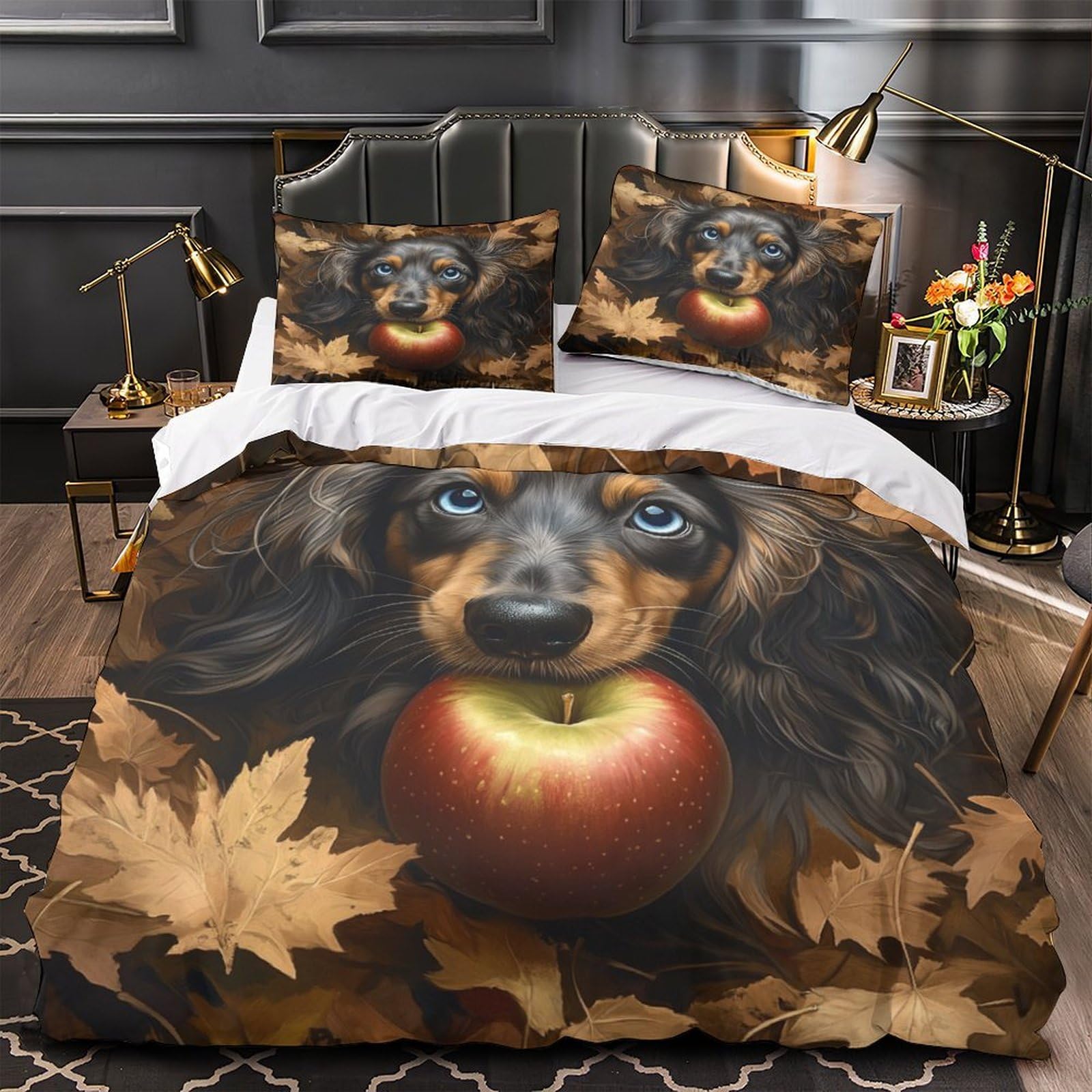 Housse de couette éclair caché motif chien mignon 3 pièces