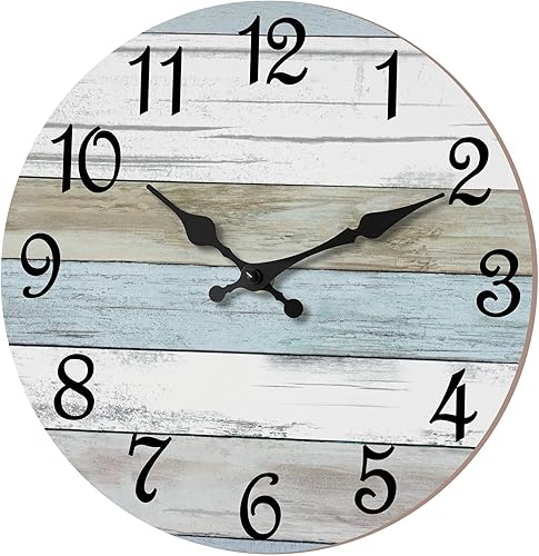 Miniatura 11 de CHYLIN Reloj de pared, 10 pulgadas, silencioso, sin tictac, funciona con pilas, reloj rústico turquesa verde azulado decorativo para cocina, baño,