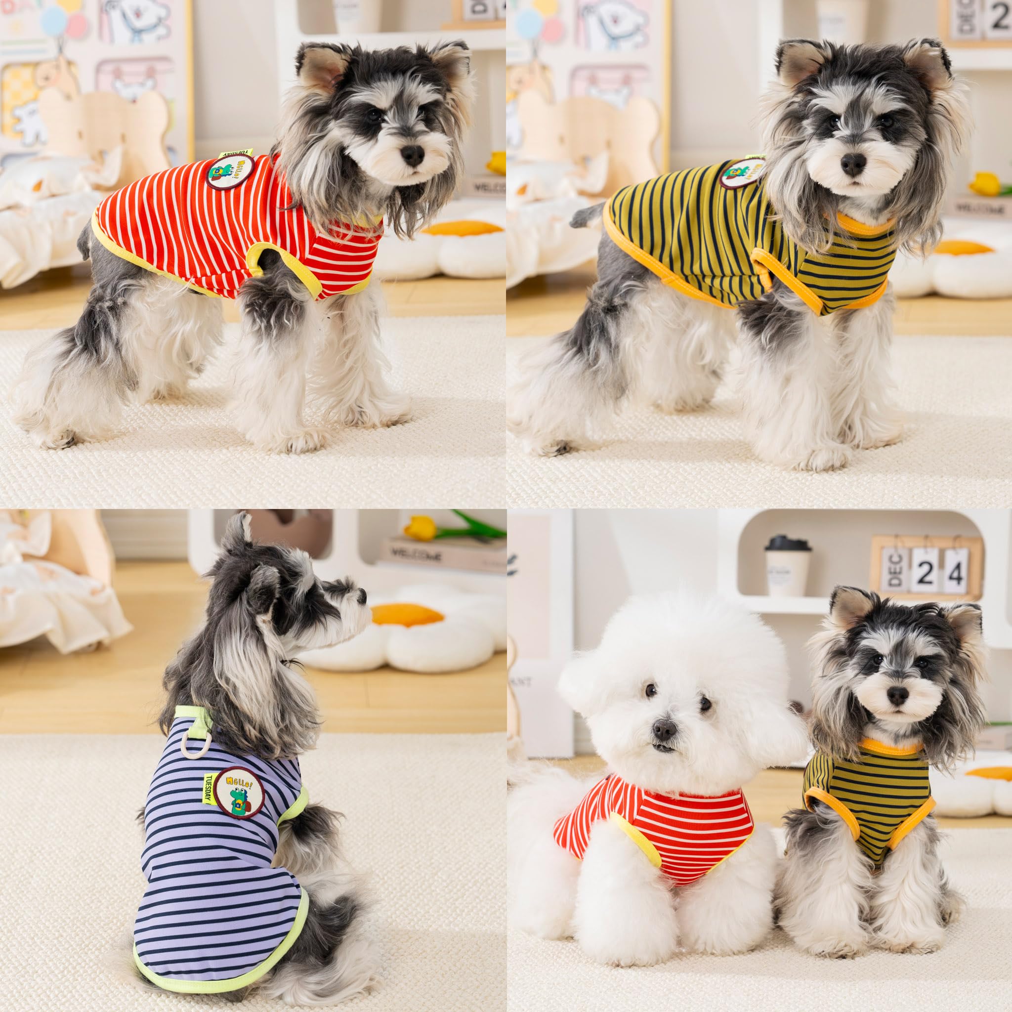 Amazon | ZUNEA 犬服 夏用 犬用シャツ Dリング付き 可愛い恐竜ワッペン