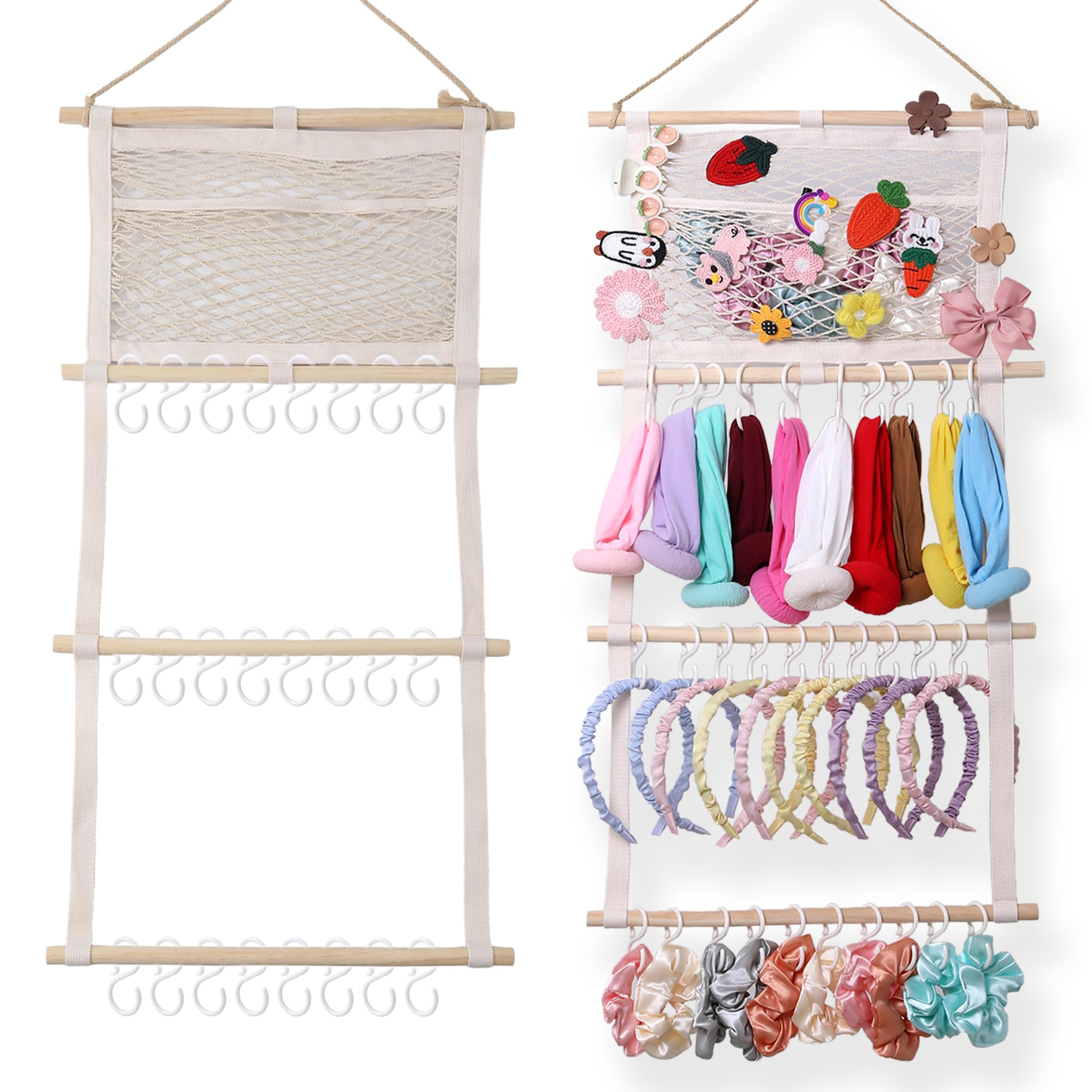 Support de bandeau en macramé avec 30 crochets pour pinces cheveux